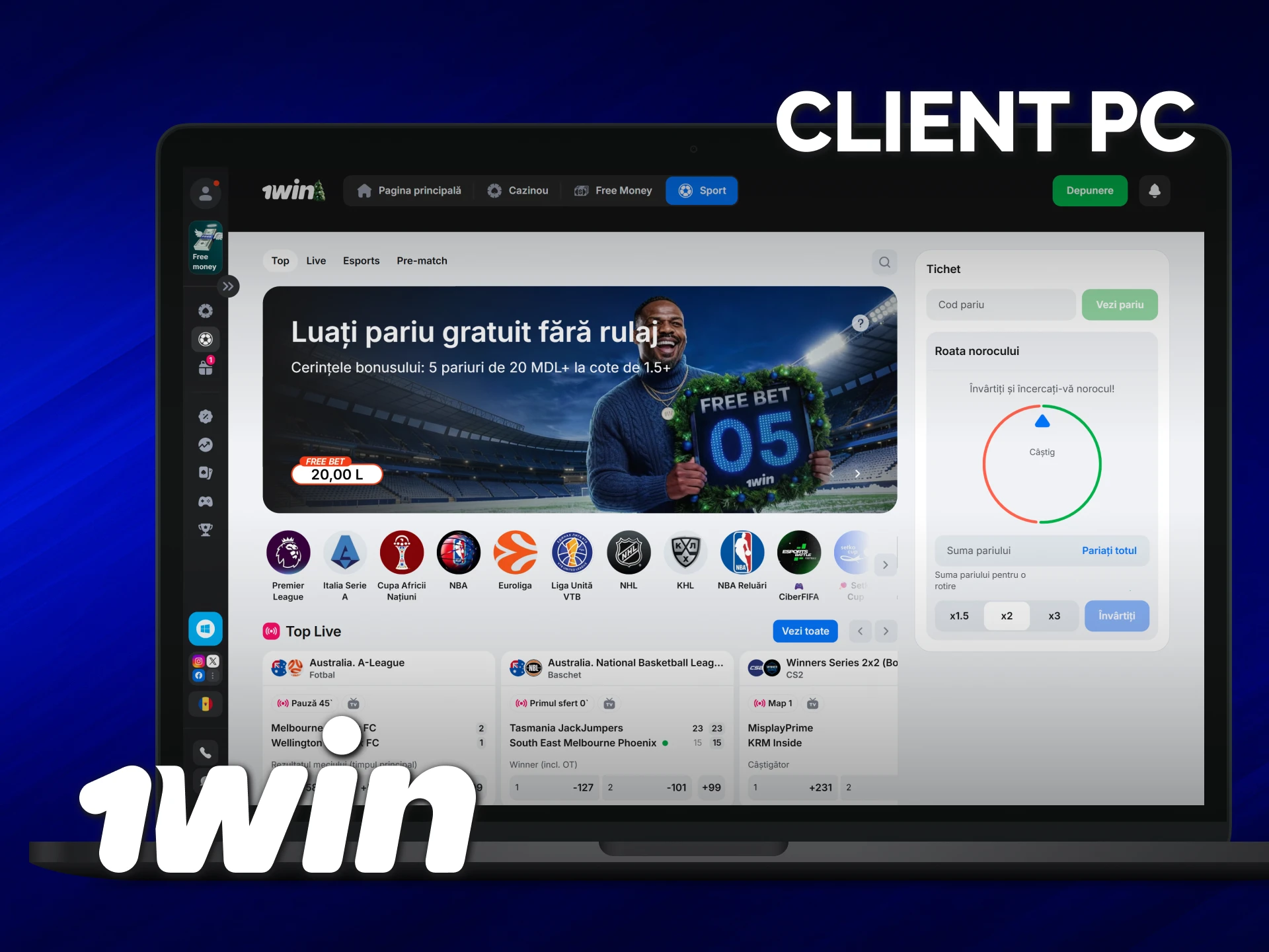 Instalează software-ul 1win pe calculator pentru acces rapid la toate jocurile.