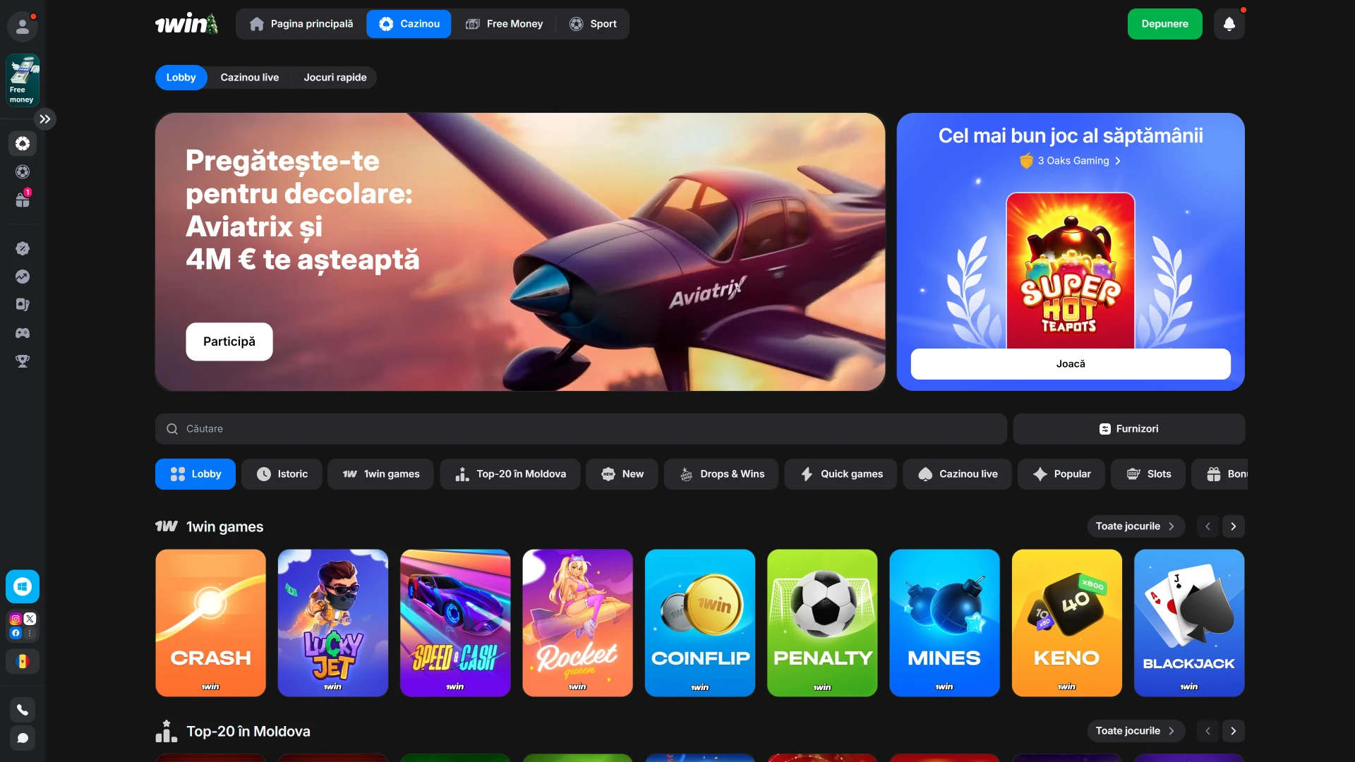 Descoperă designul modern al secțiunii cazinou 1win și alege un slot.