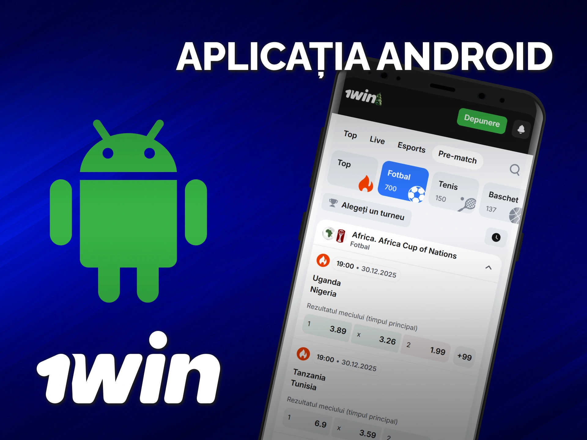 Descarcă aplicația 1win Android pe telefonul tău pentru pariuri mobile rapide.