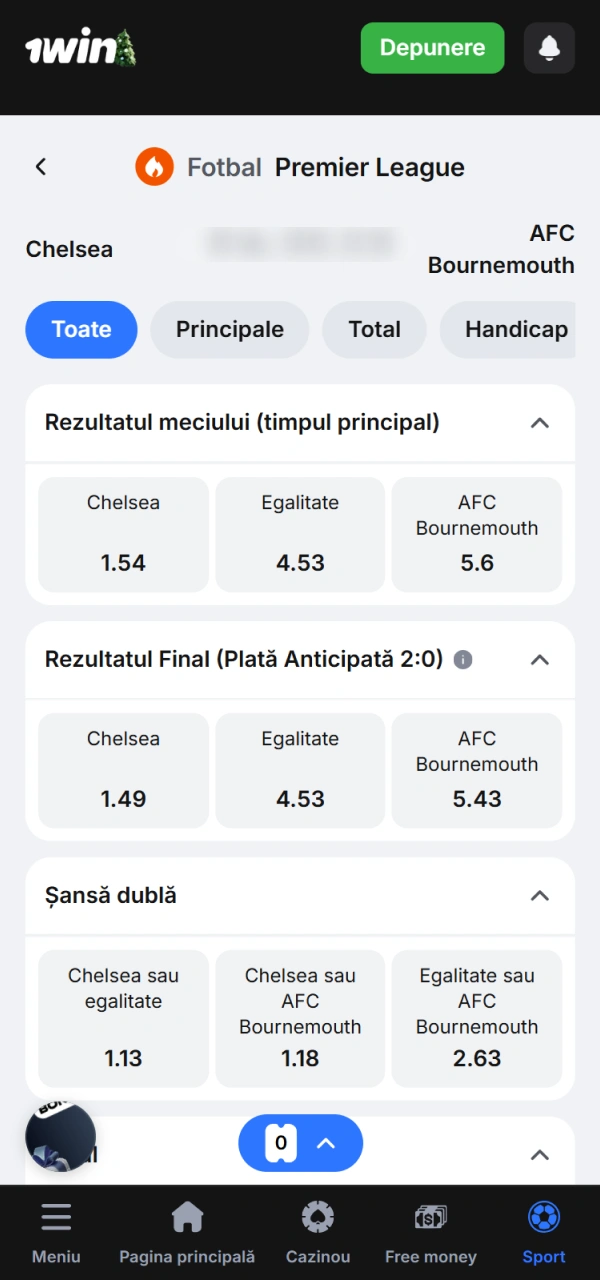 Alege evenimentul preferat pentru a adăuga noi pariurile în biletul 1win.