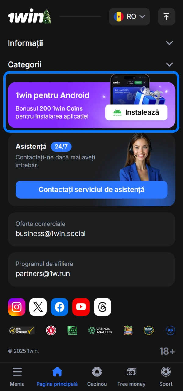 Apasă butonul de descărcare pentru a obține versiunea iOS 1win App.