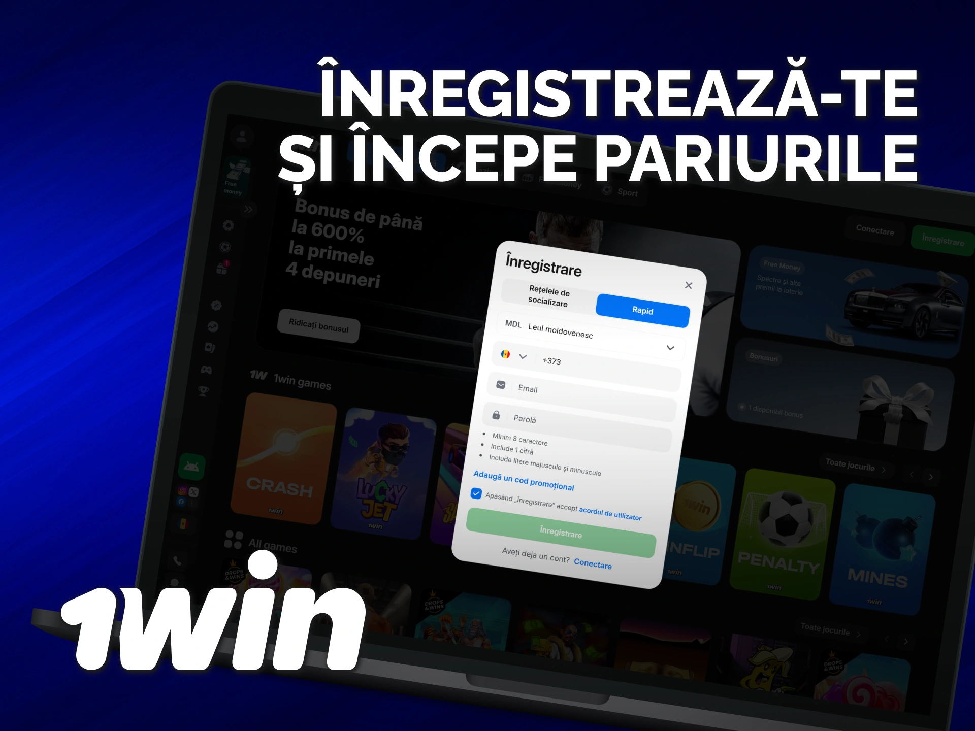 Creează un cont nou și plasează pariurile preferate în aplicația 1win Desktop.