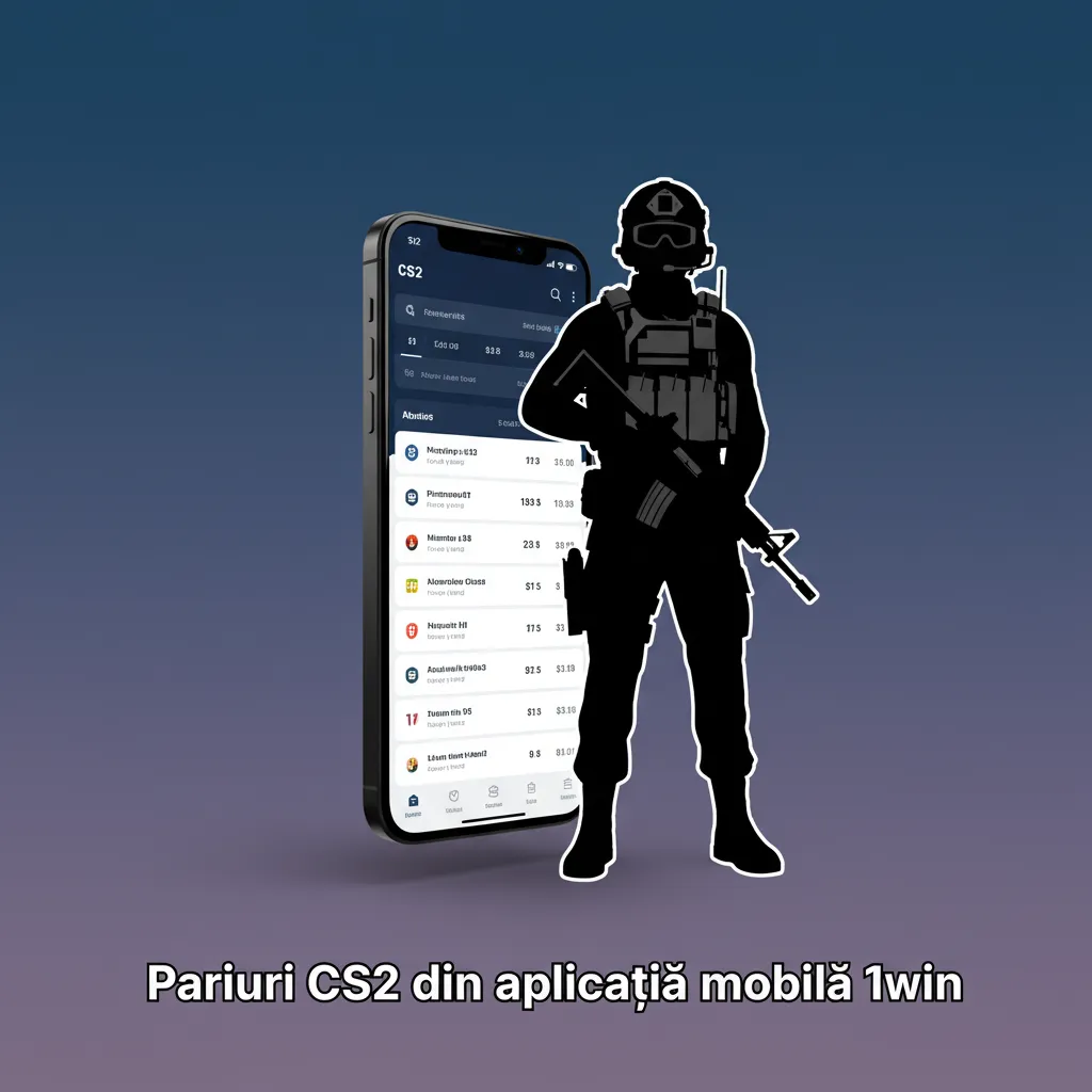 Ecrane ale aplicației 1win pe iOS și Android, pariuri live CS2, scoruri și notificări pentru meciuri eSports.