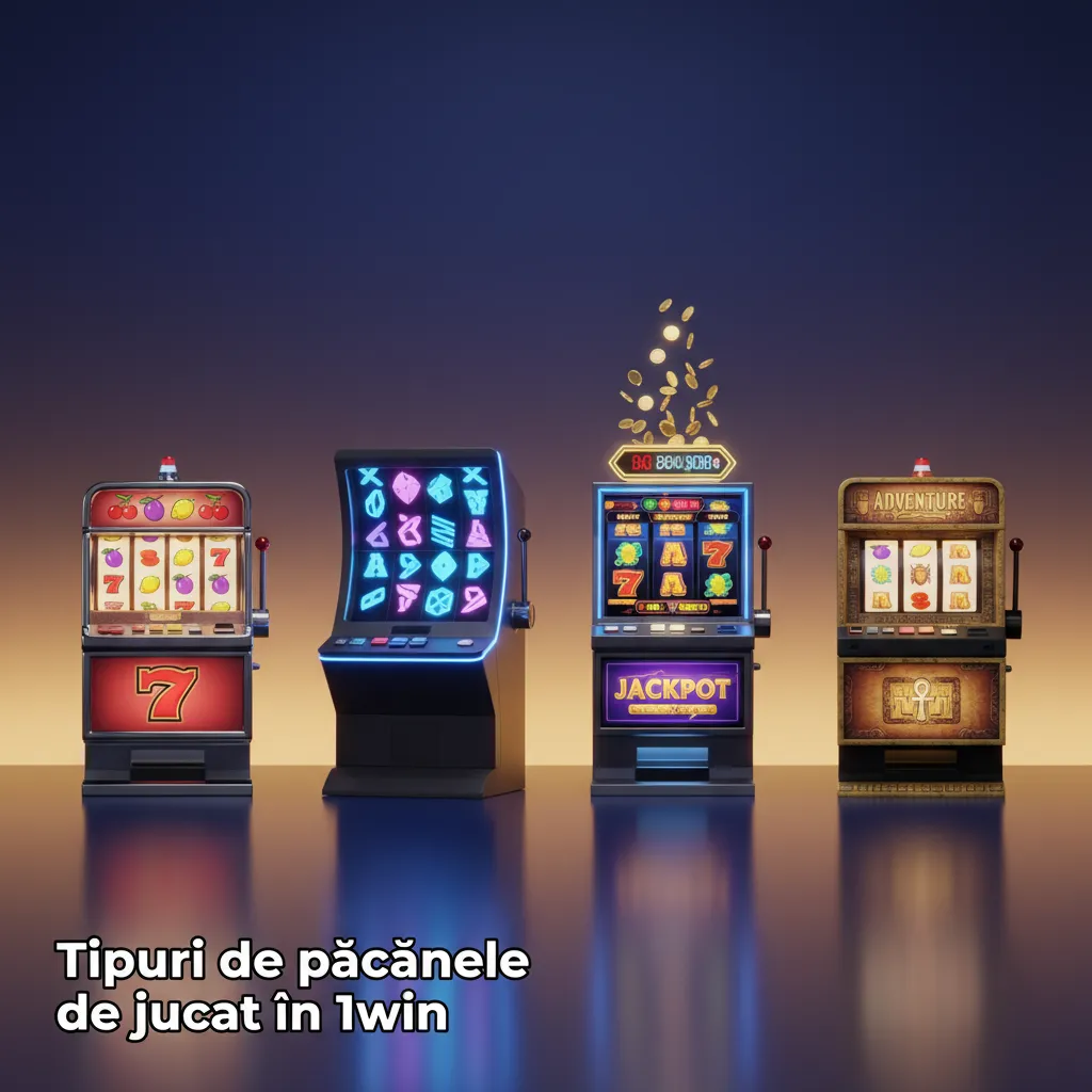 Grafic despre tipuri de păcănele 1win: 3 role, 5 role, Megaways, Cluster Pays, Hold & Win, jackpoturi, Drops & Wins.
