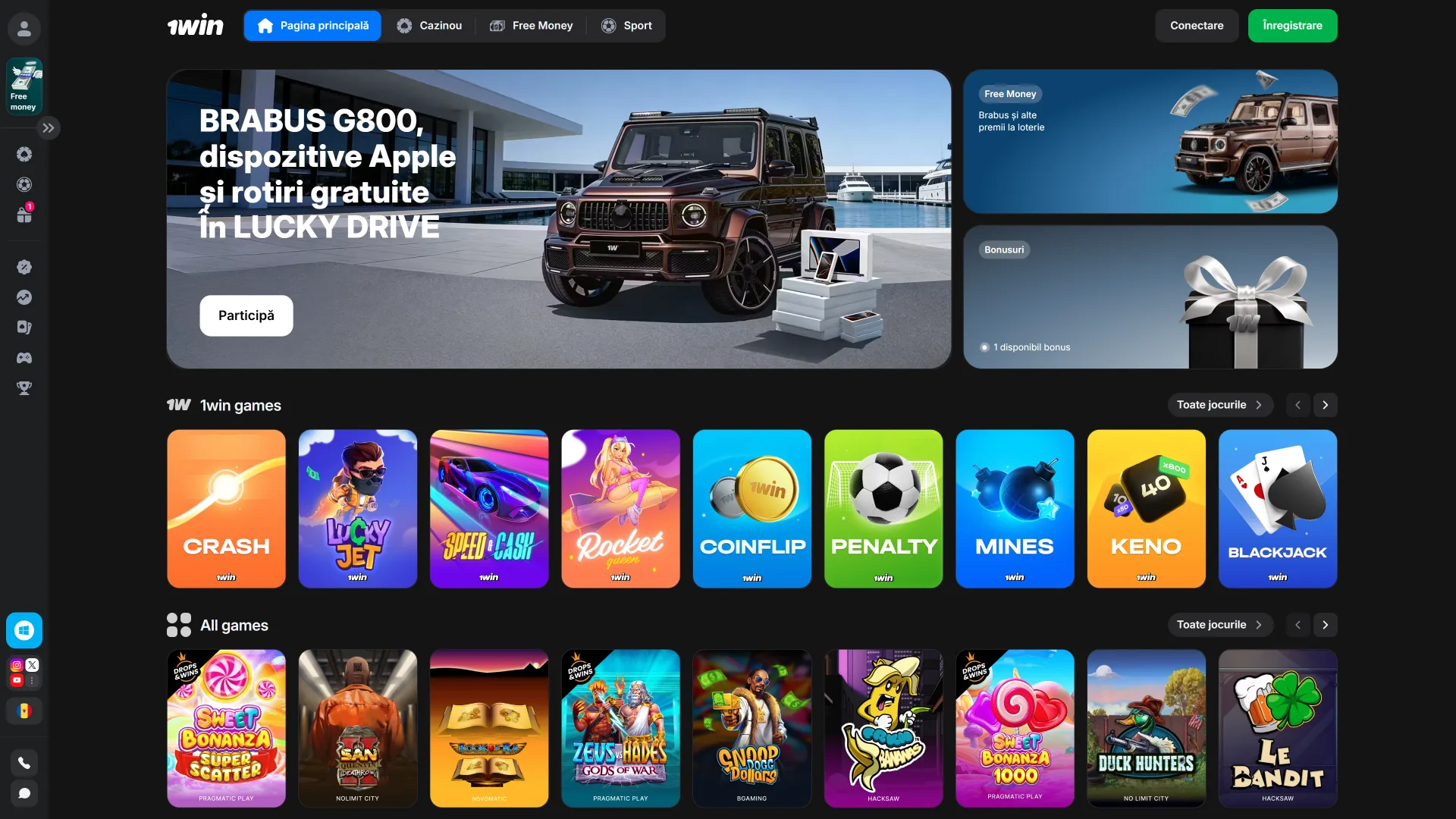 Analizați aspectul de pe pagina principală a interfeței 1win.