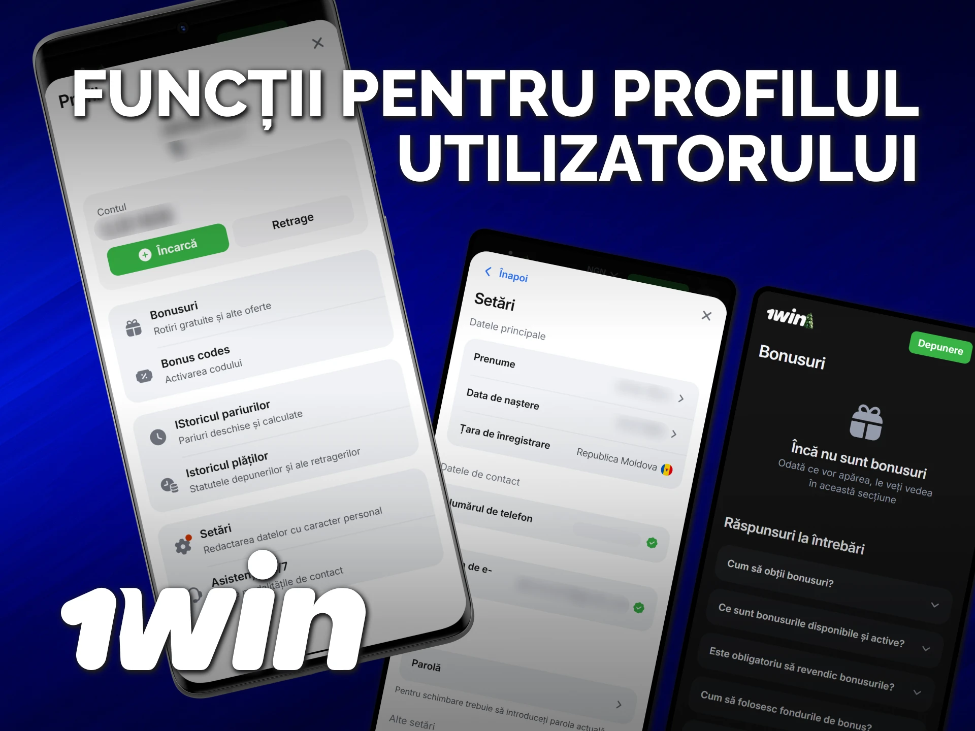 Gestionează setările prin funcții pentru profilul utilizatorului disponibile în aplicația 1win.