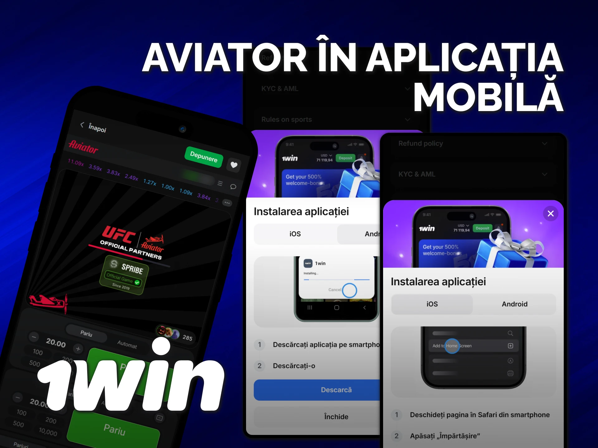 Instalează aplicația mobilă 1win și pariază pe Aviator de oriunde.