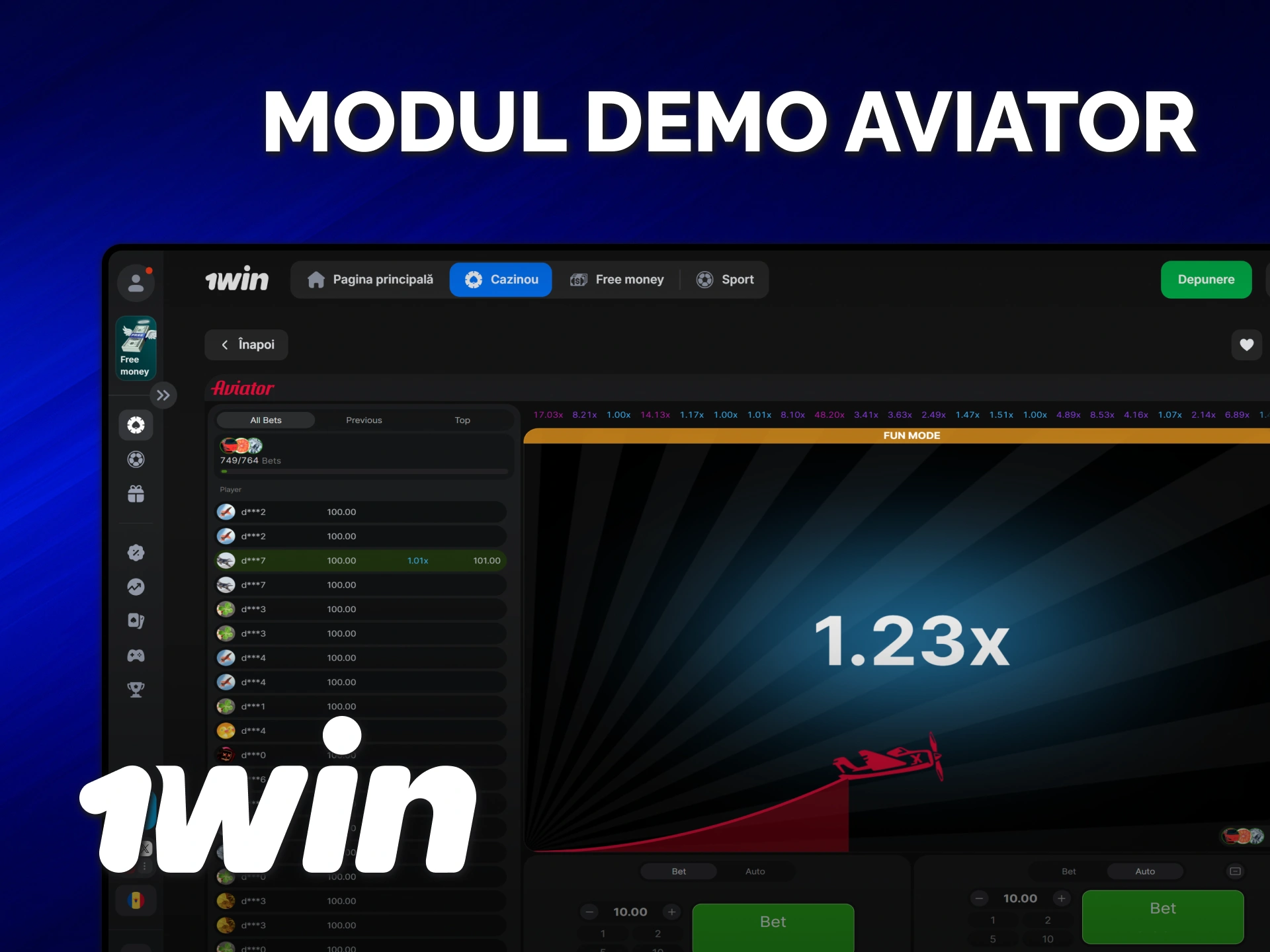 Încearcă varianta demo Aviator gratuit pe platforma oficială 1win Moldova.