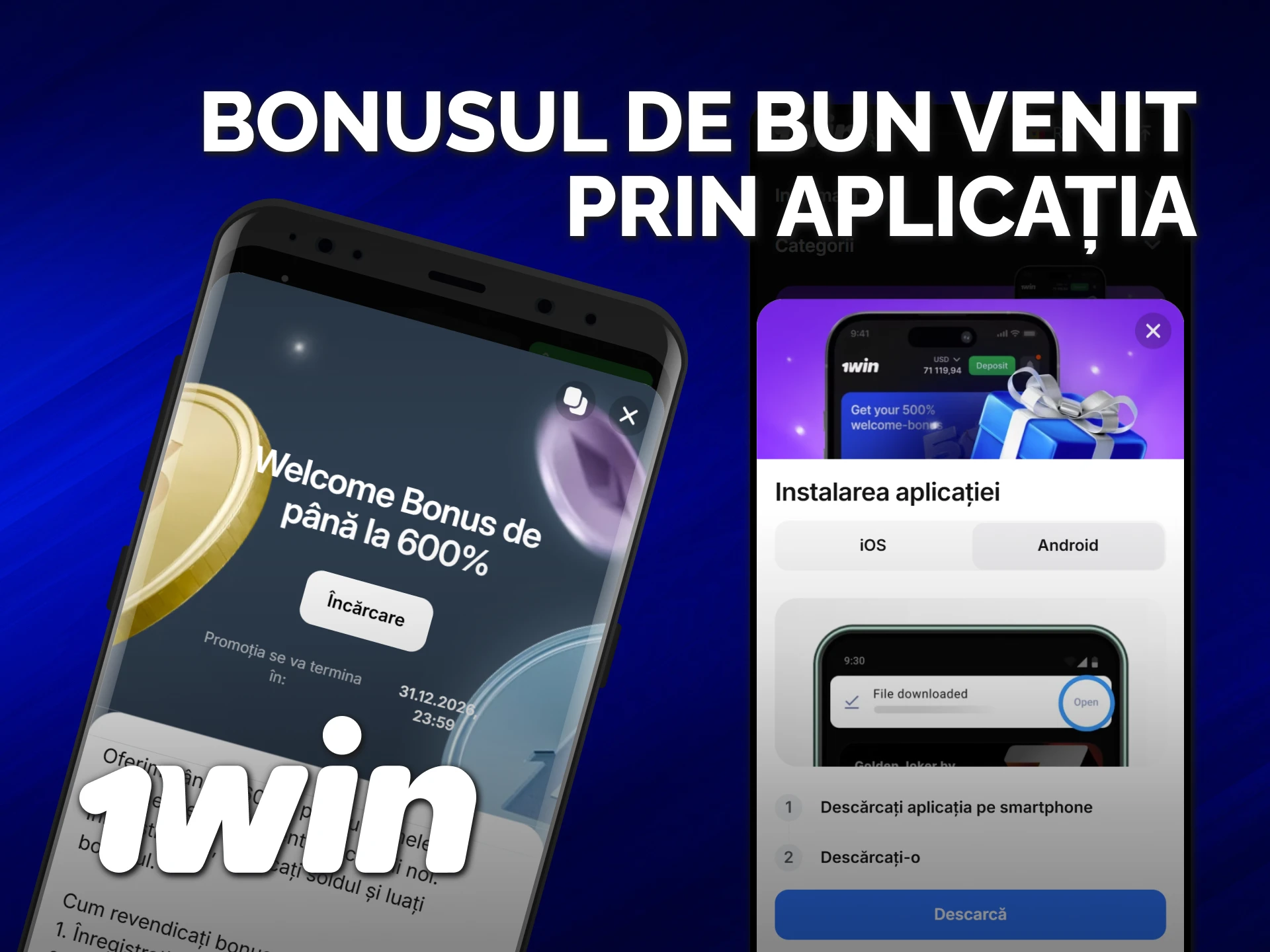 Descarcă aplicația și solicită bonusul de bun venit 1win pe smartphone.