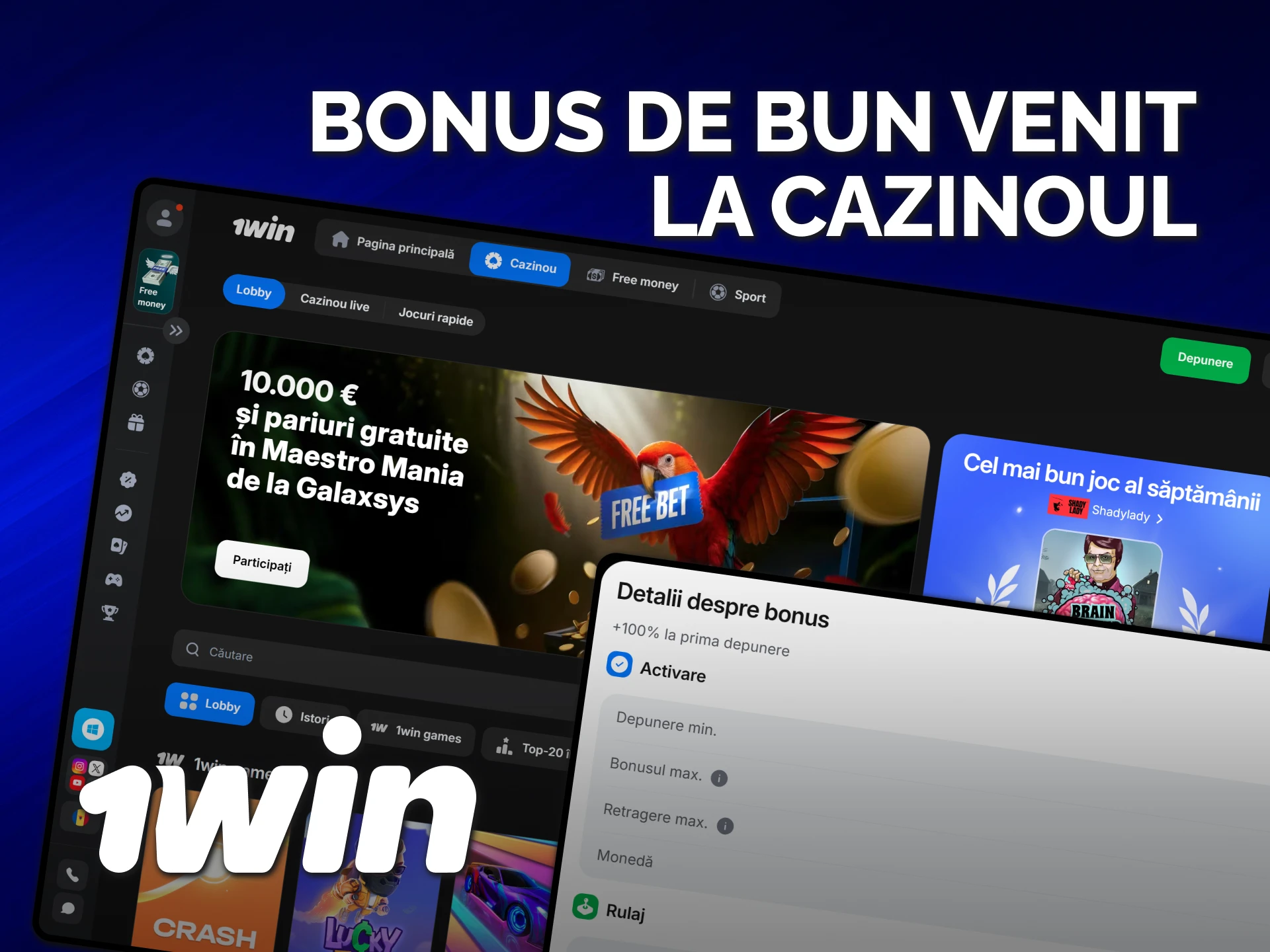Revendică un bonus generos 1win pentru a juca la cazino online.