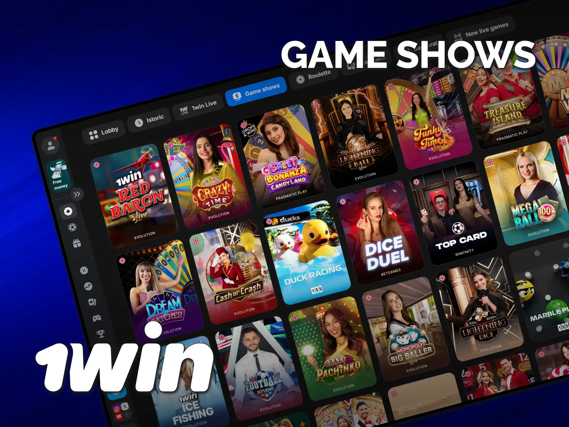 Participă la show-uri de jocuri captivante în format cazinou live 1win.