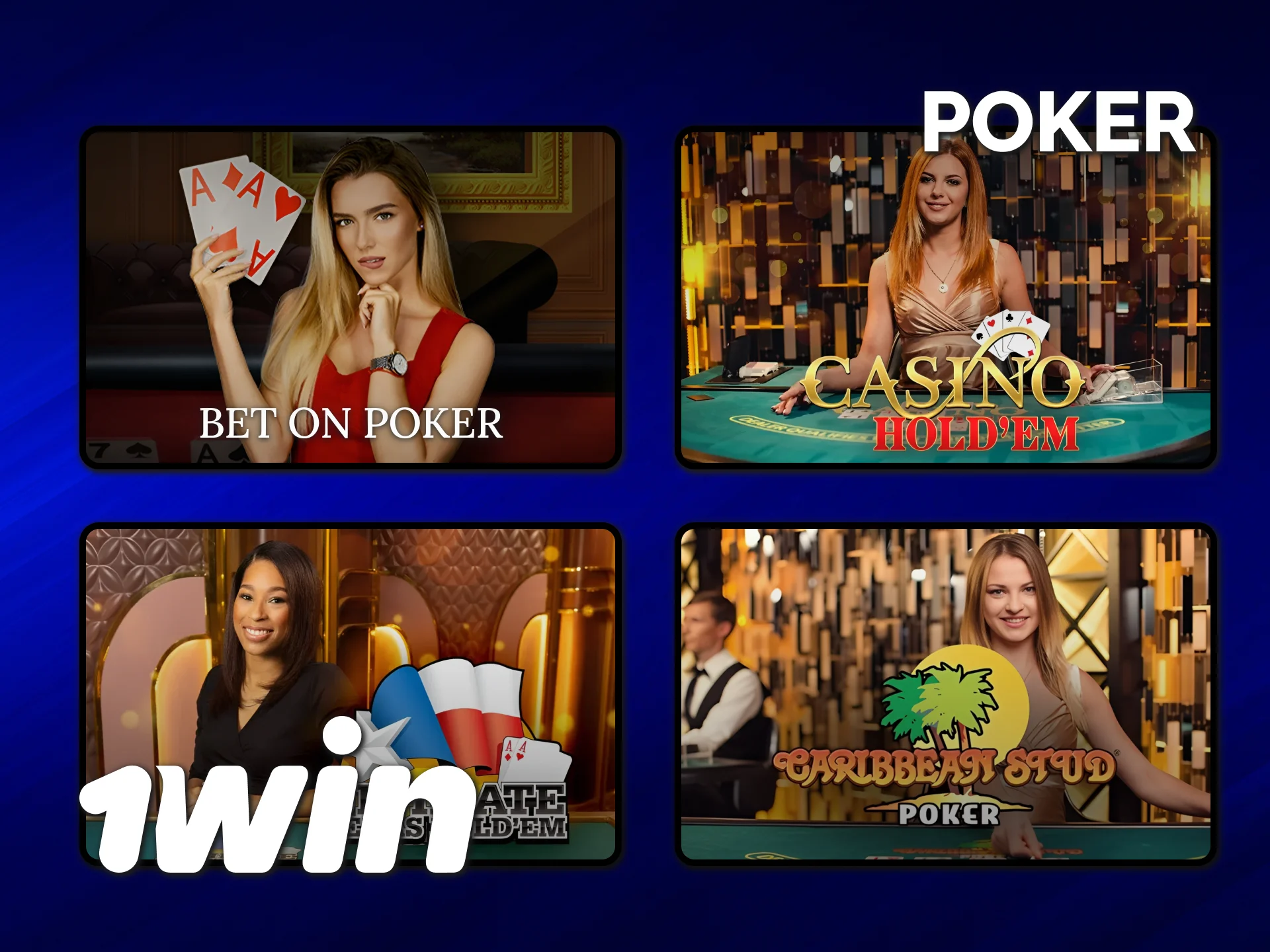 Demonstrează-ți abilitățile la poker în secțiunea specială cazinou live la 1win.