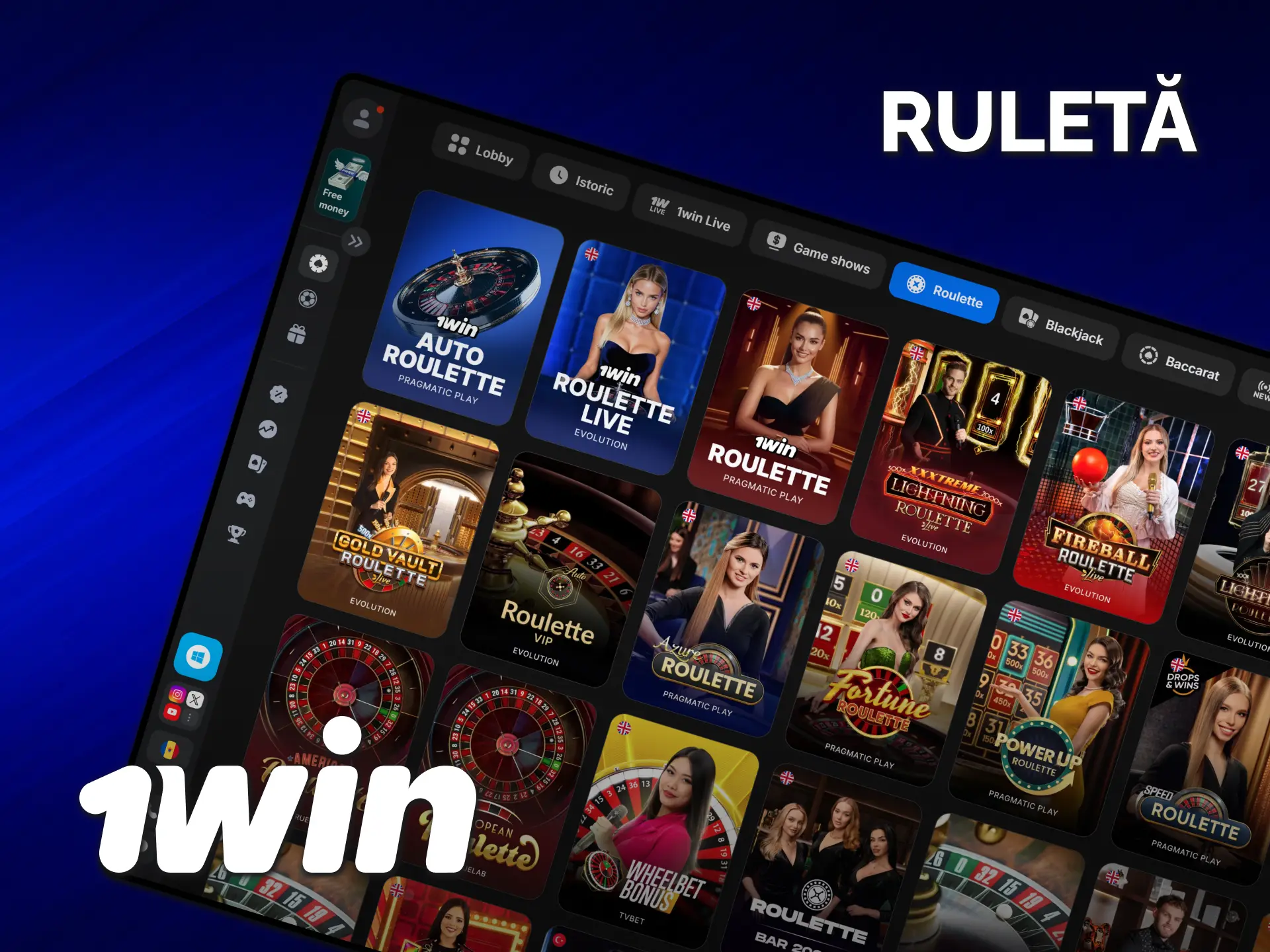 Pariază la mesele de ruletă în secțiunea cazinou live la 1win.