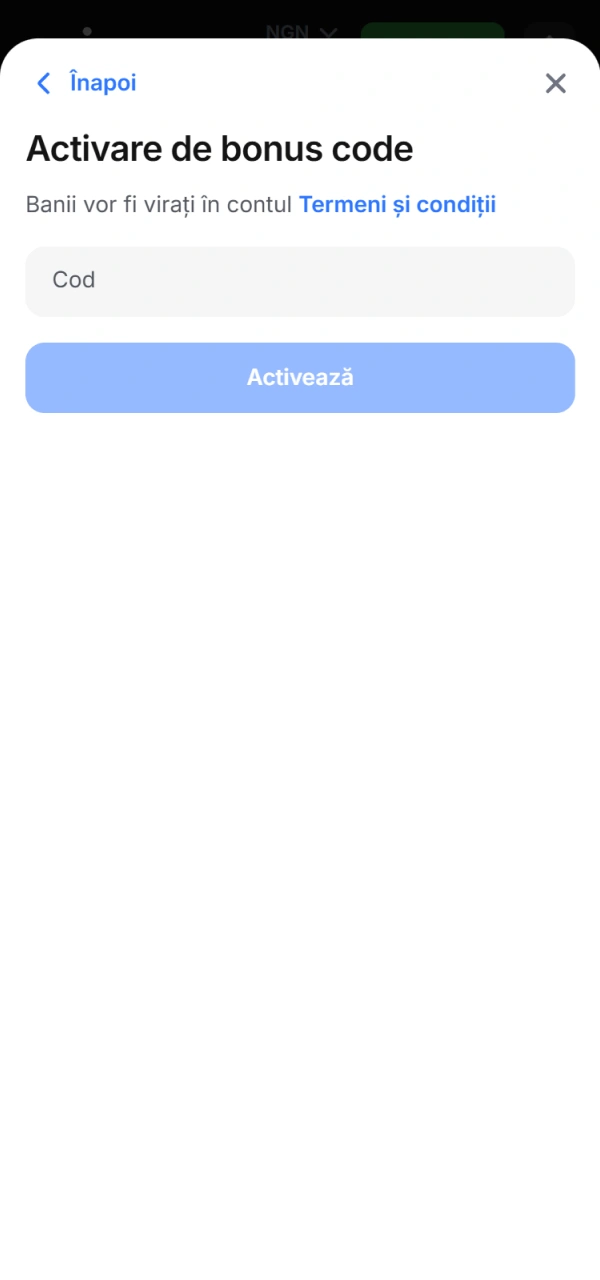 Accesați câmpul de activare pentru a utiliza codul bonus 1win.