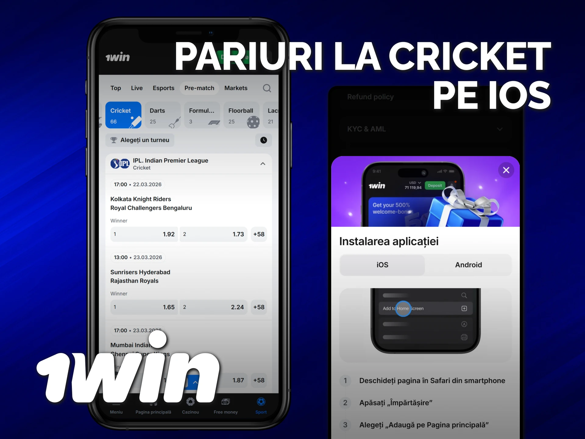 Obține aplicația 1win pentru iPhone și pariază pe crichet oricând dorești.