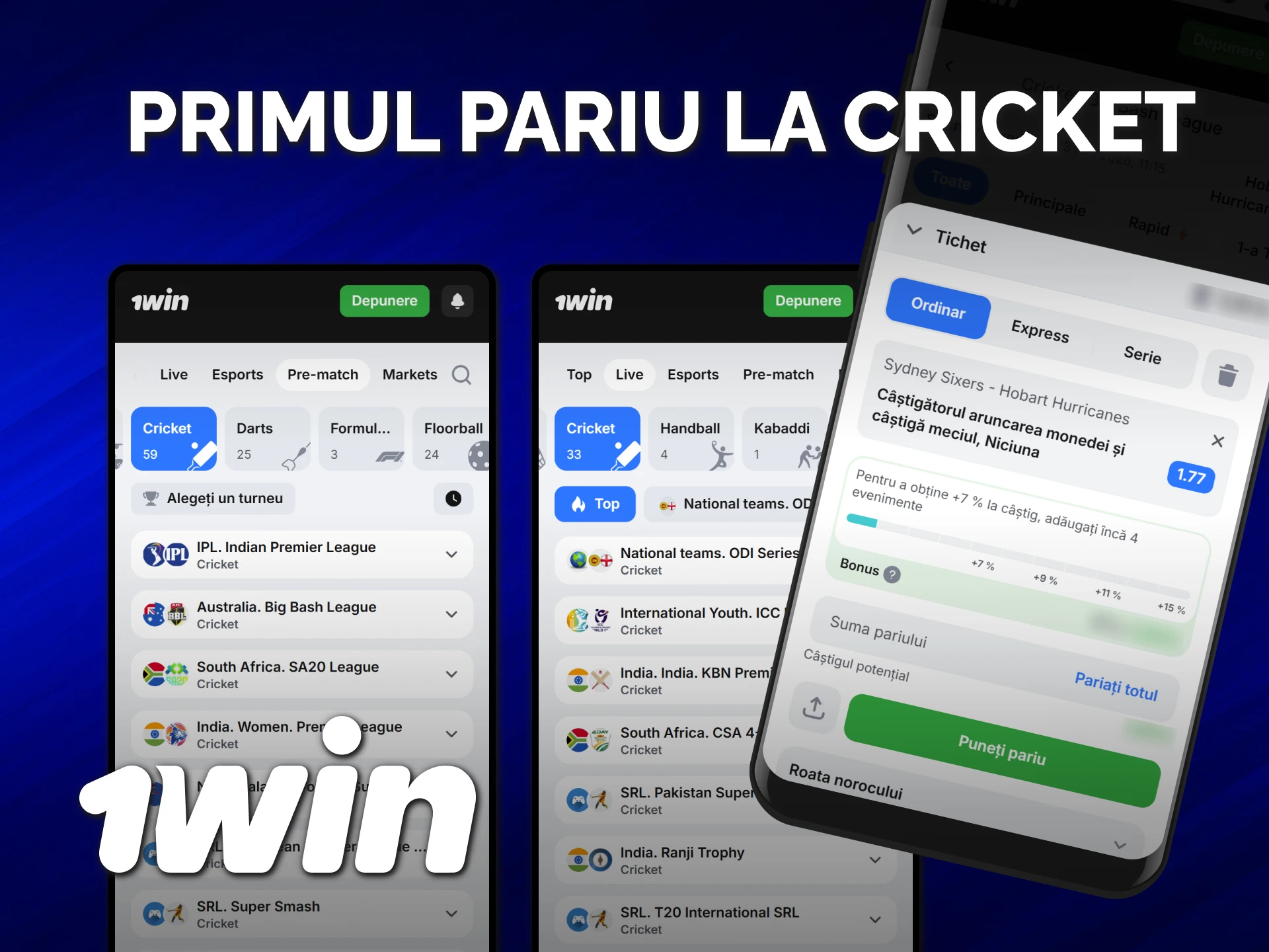 Învață cum să plasezi primul tău pariu la crichet pe 1win.