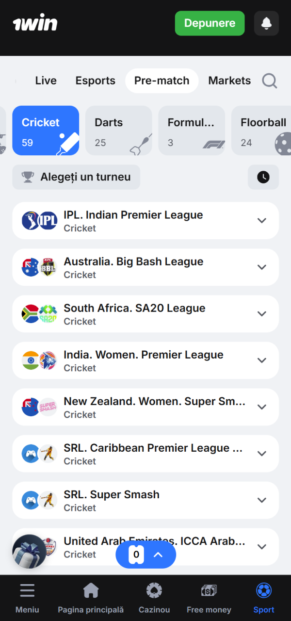 Selectează evenimentul dorit pentru noi pariuri la crichet la 1win Moldova.