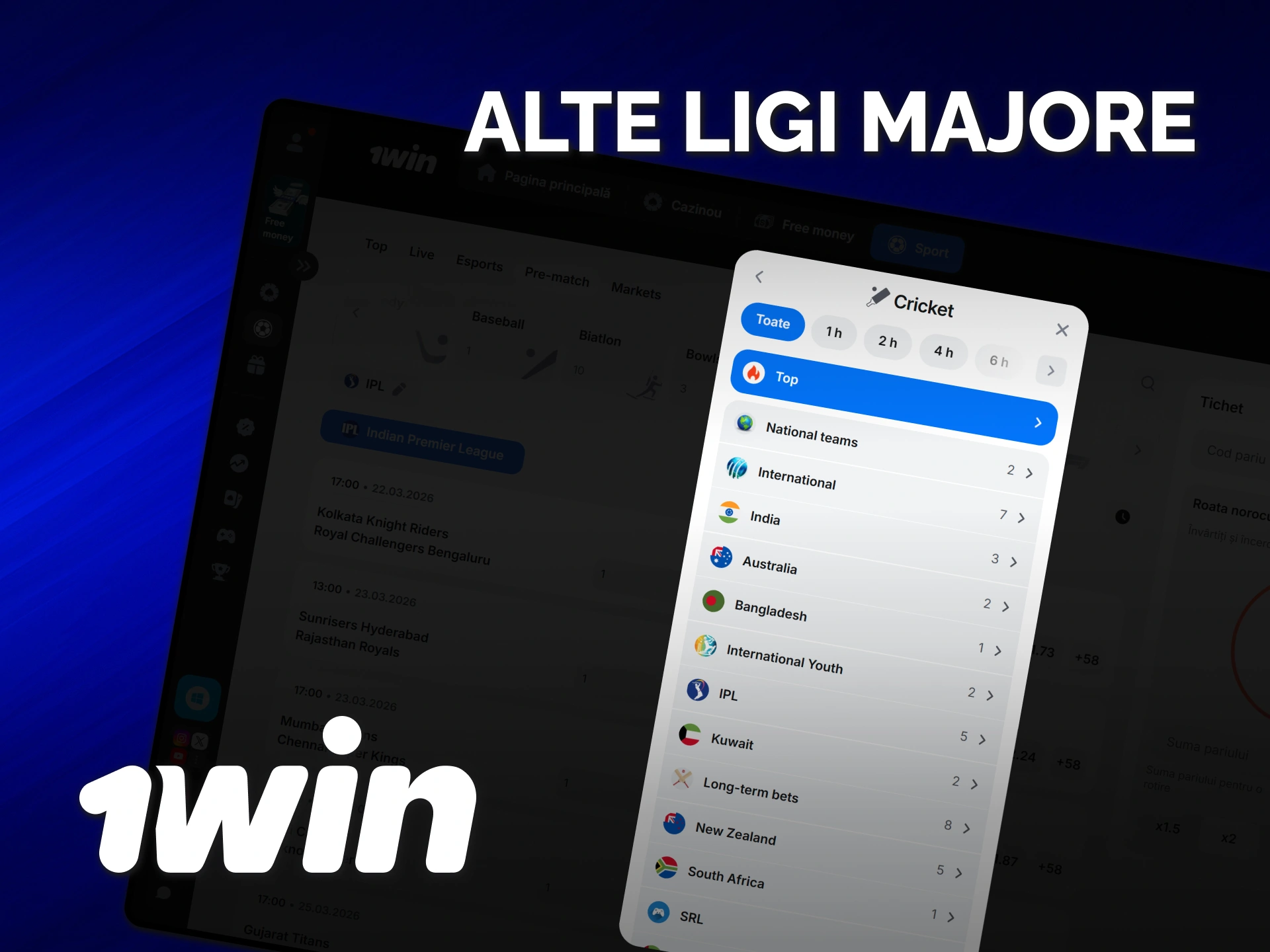 Descoperă și alte ligi importante pentru pariuri la crichet pe 1win.