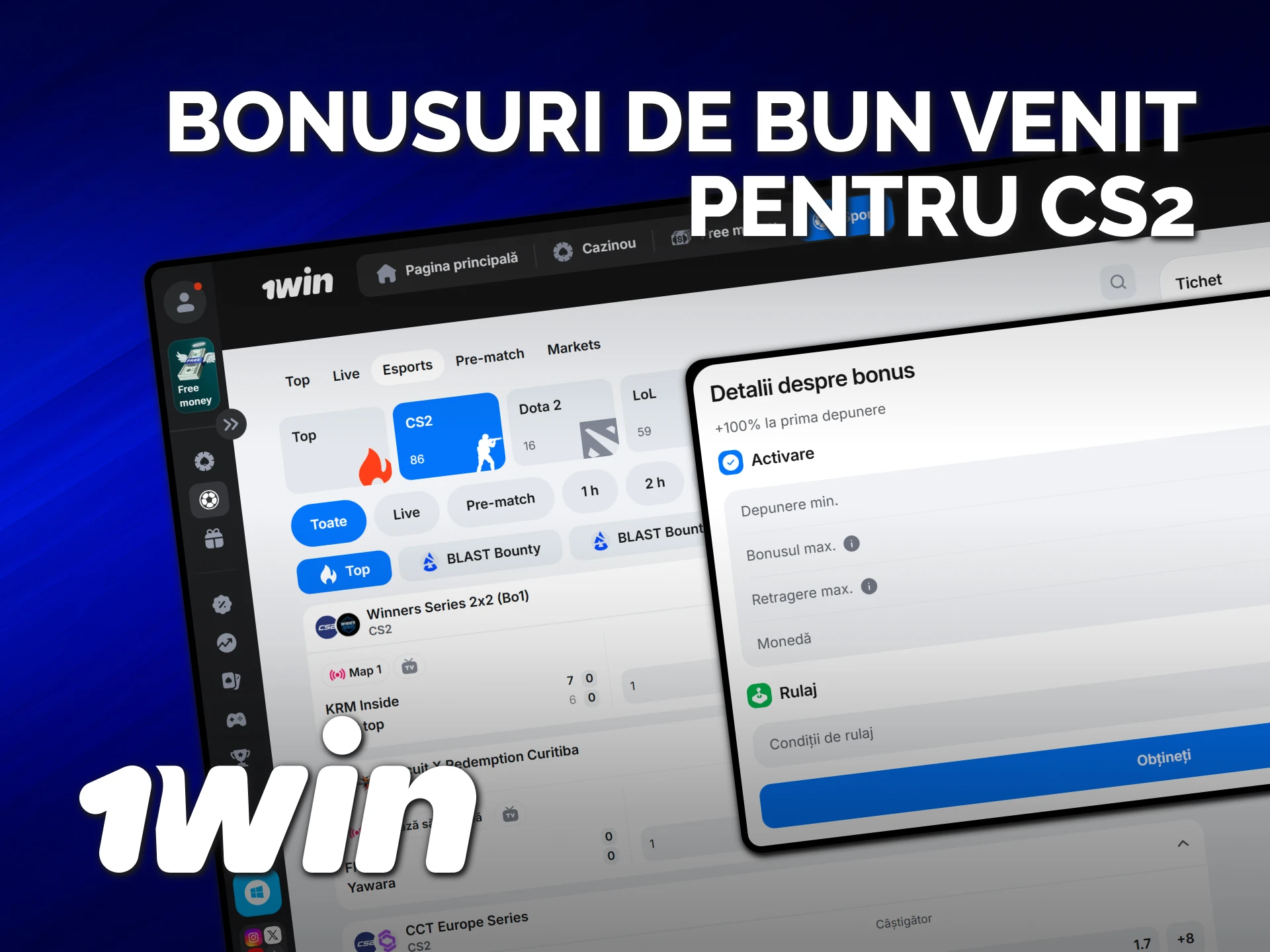 Activează un bonus 1win Moldova pentru a paria pe meciuri CS2.