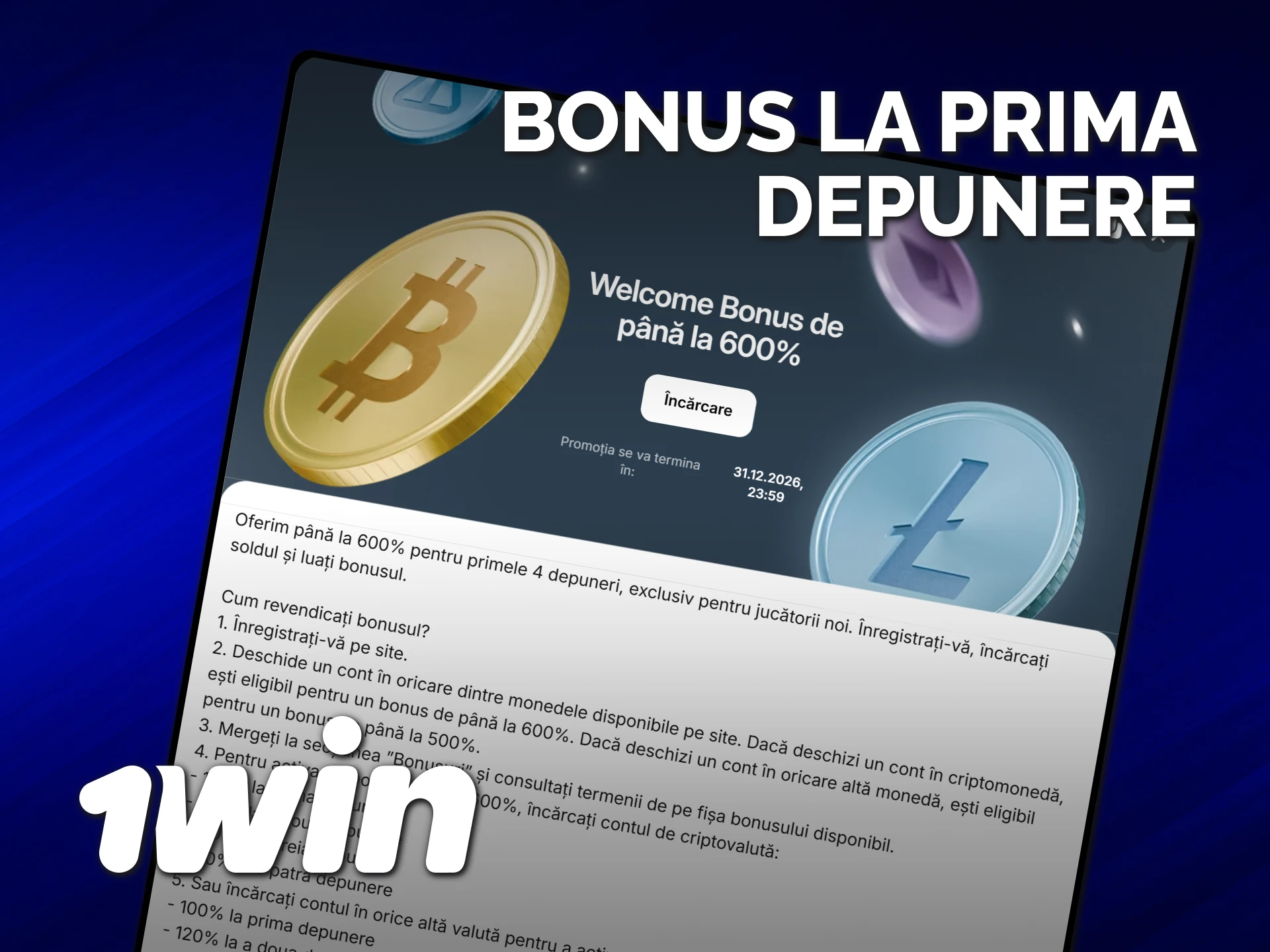 Activează un bonus generos 1win imediat după prima ta depunere efectuată.
