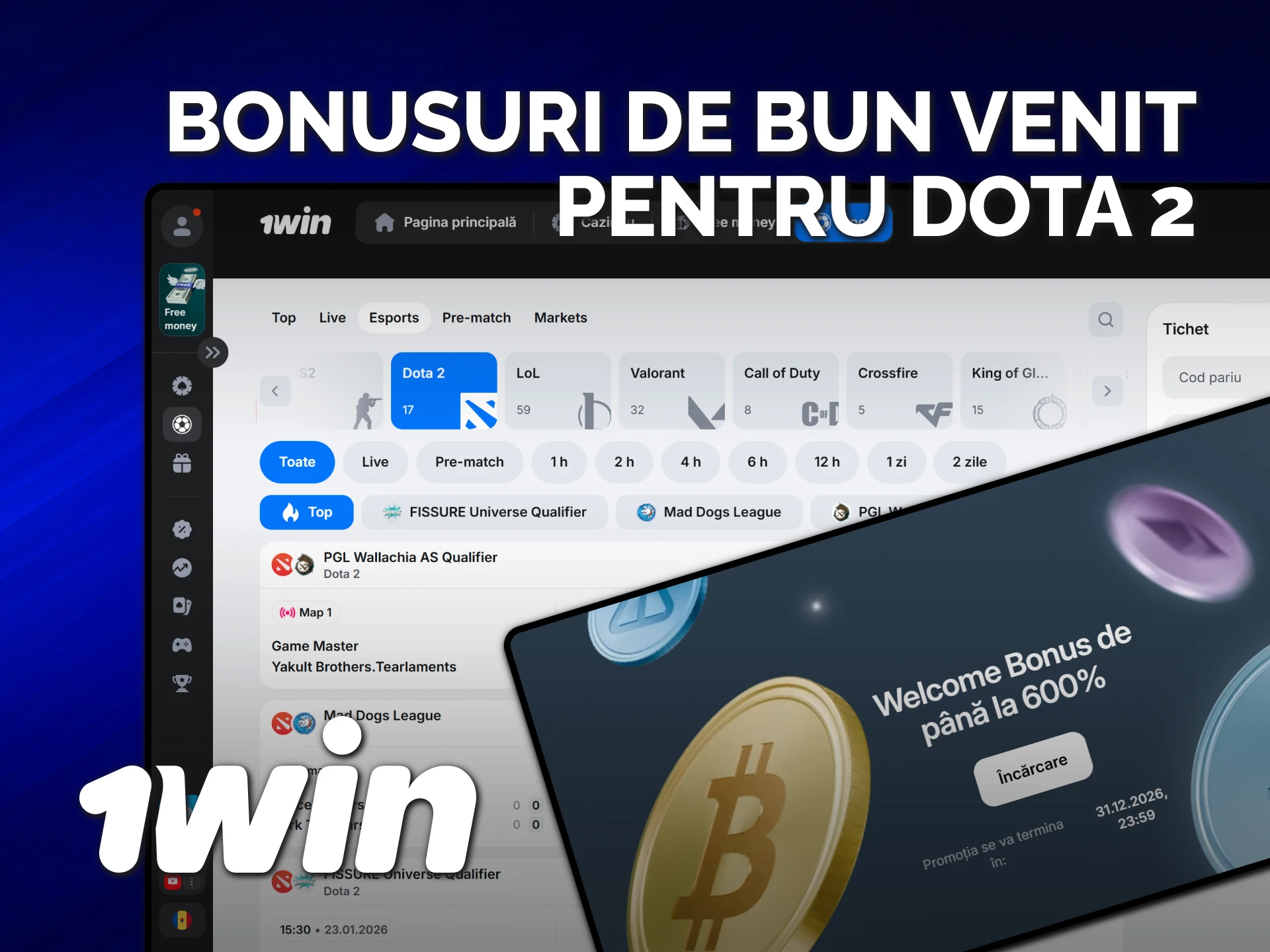 Revendică un bonus 1win Moldova și pariază pe turneele Dota 2.