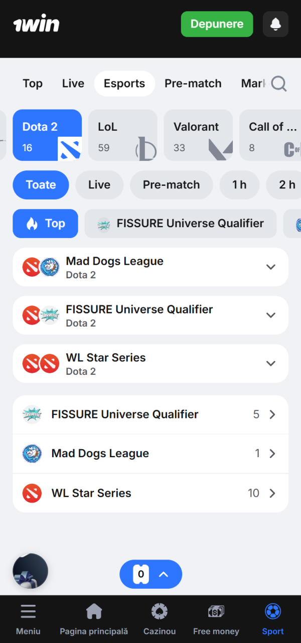 Selectează meciul preferat pentru a începe noi pariuri Dota 2 1win.