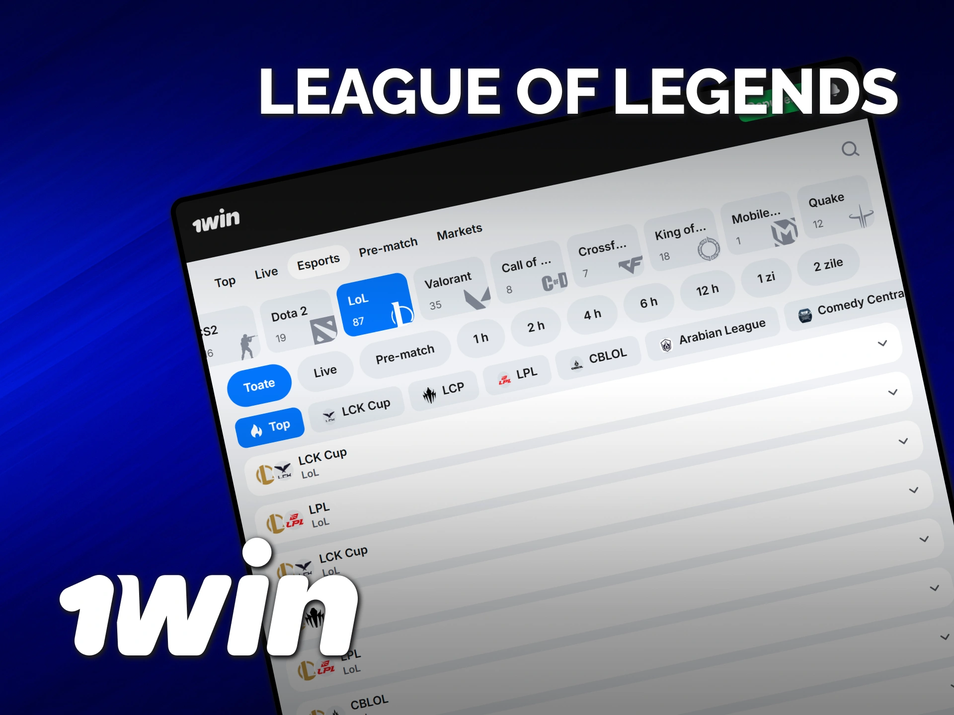 Începe să plasezi pariuri 1win E-Sports pe turneele de League of Legends.