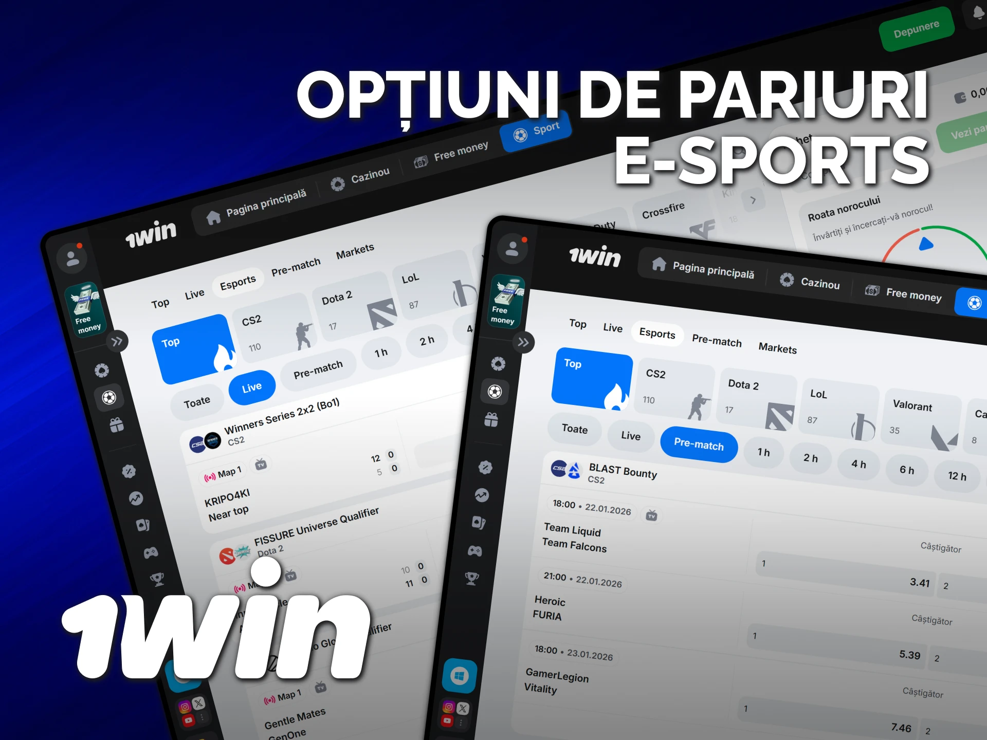 Explorează varietatea de pariuri E-Sports disponibile pe platforma oficială 1win Moldova.