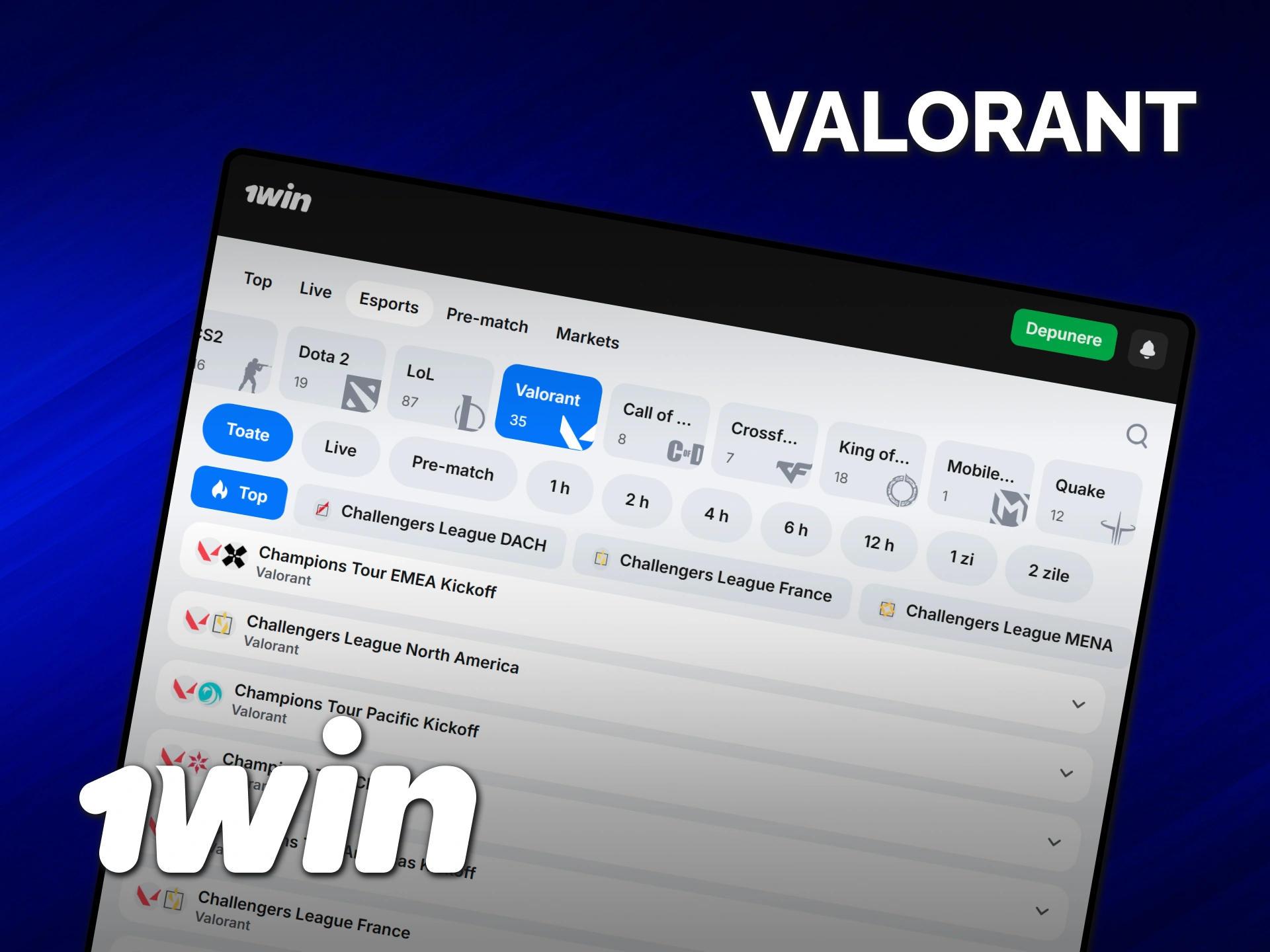 Încearcă noile opțiuni de pariuri E-Sports pentru Valorant pe 1win Moldova.