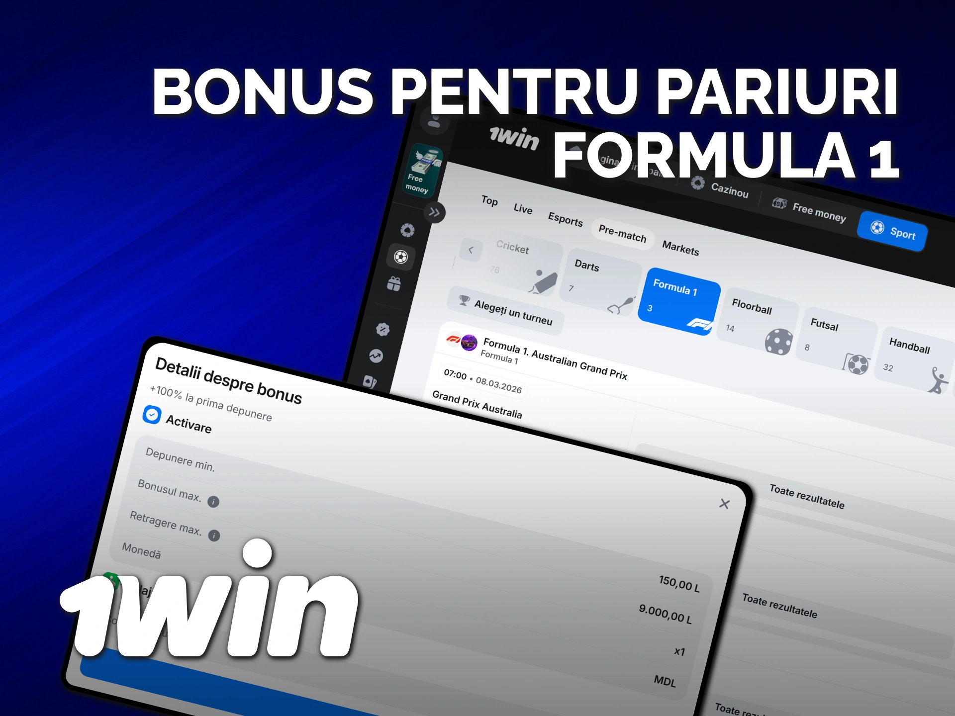 Obține un bonus 1win pentru a miza pe Formula 1.