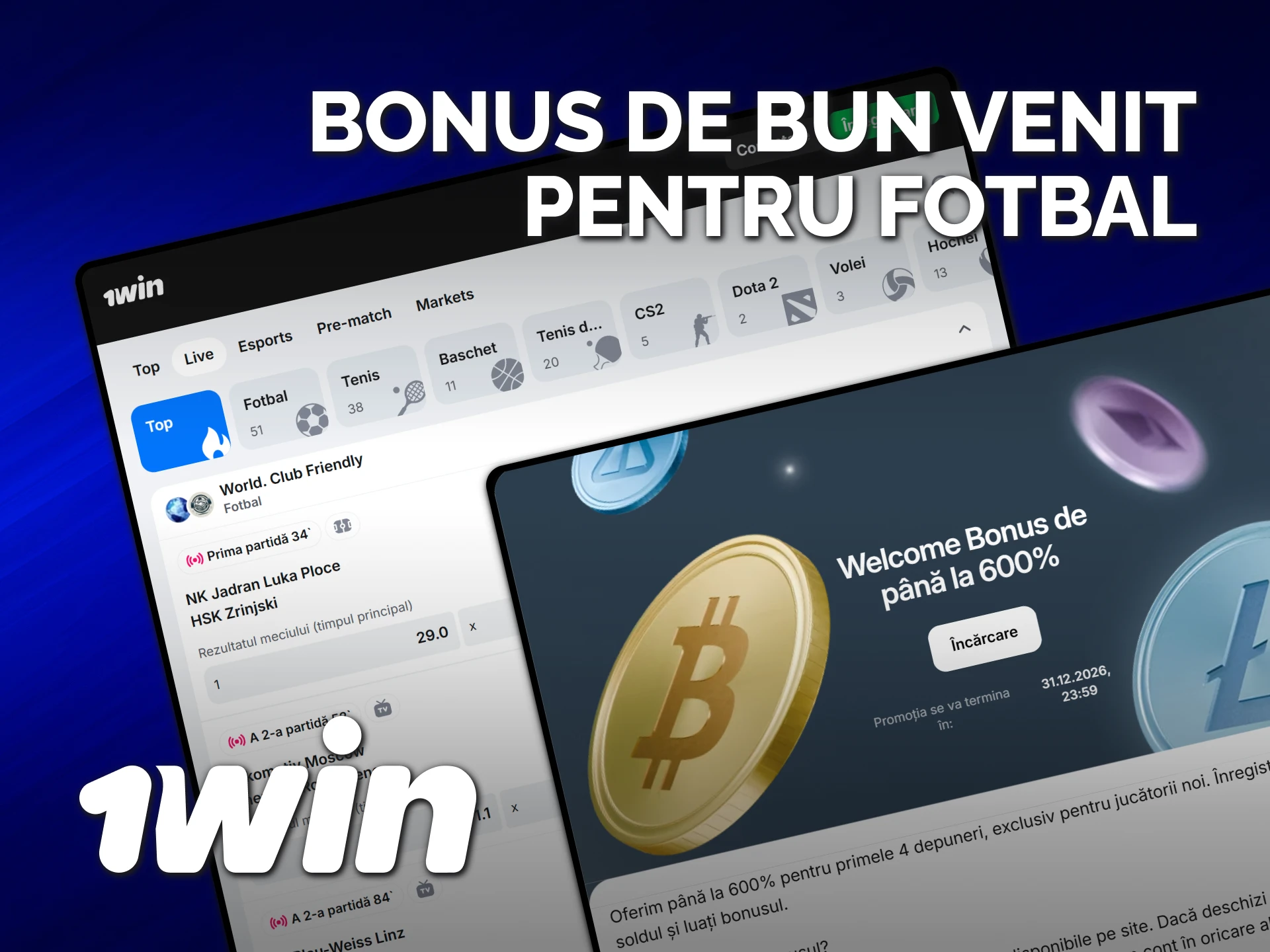 Activează un bonus de bun venit 1win și pariază pe fotbal.