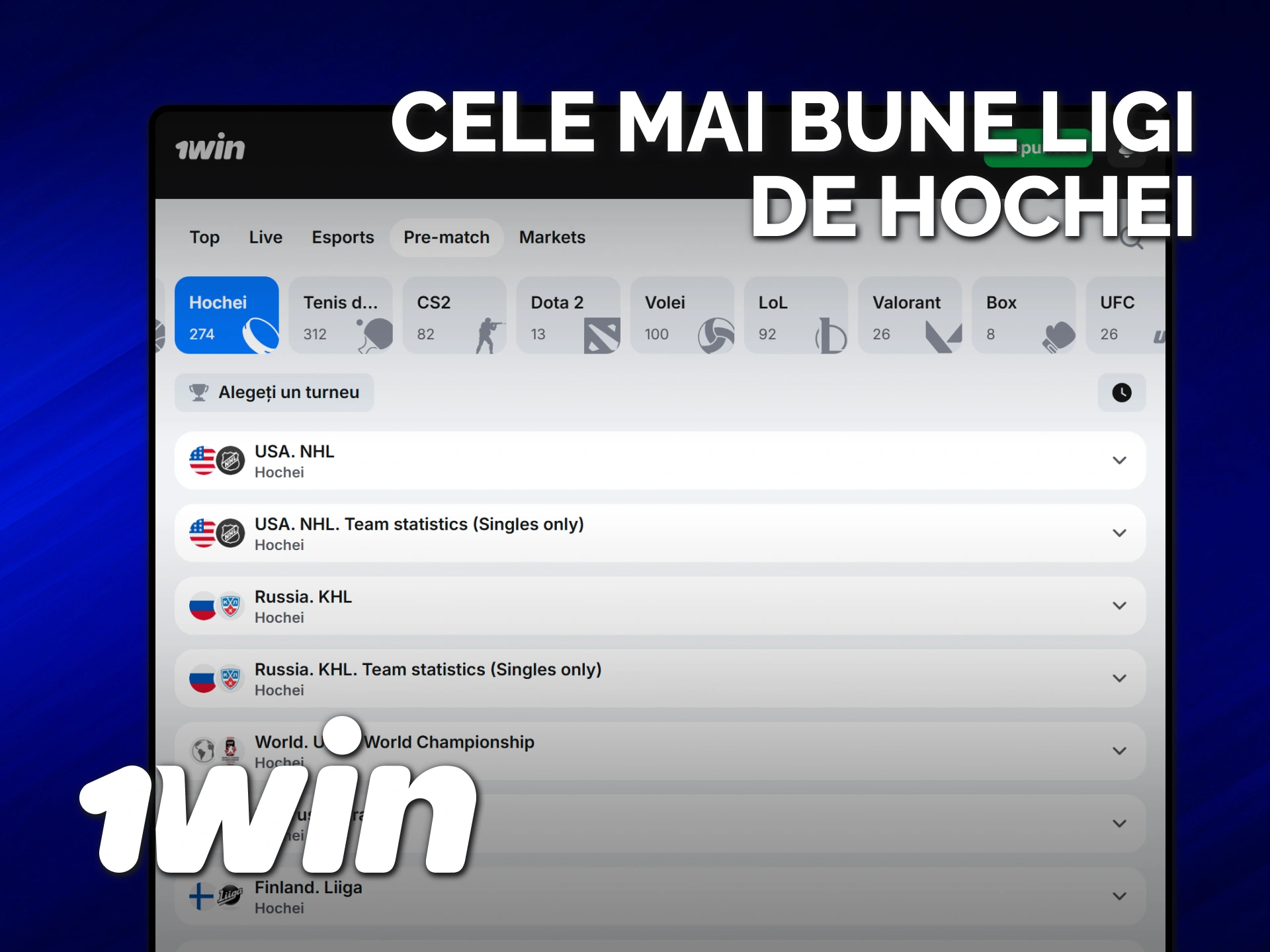 Pariază pe hochei la 1win în cele mai tari ligi.