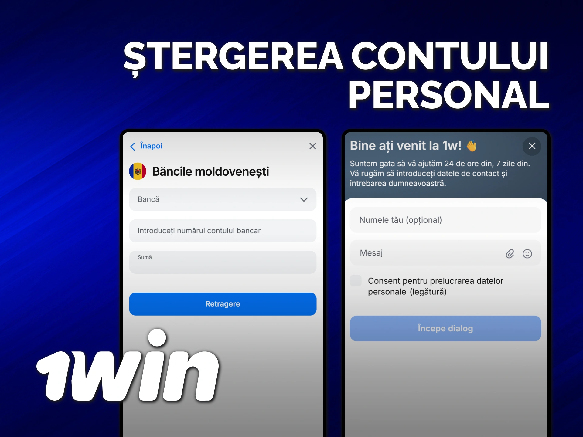 Consultați acești pași pentru ștergerea contului personal 1win.