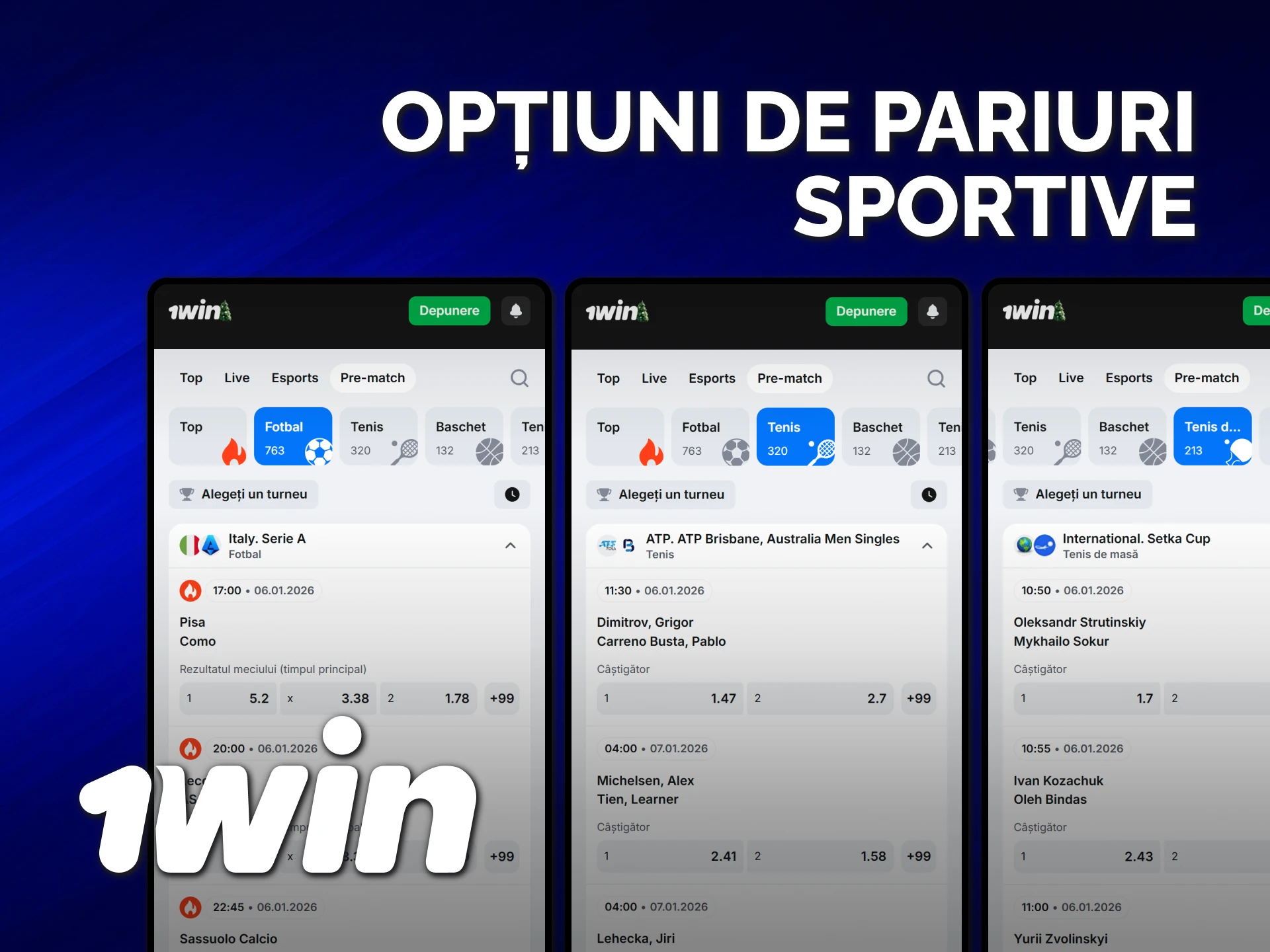 Explorați opțiunile de pariuri sportive disponibile în aplicația iOS 1win.