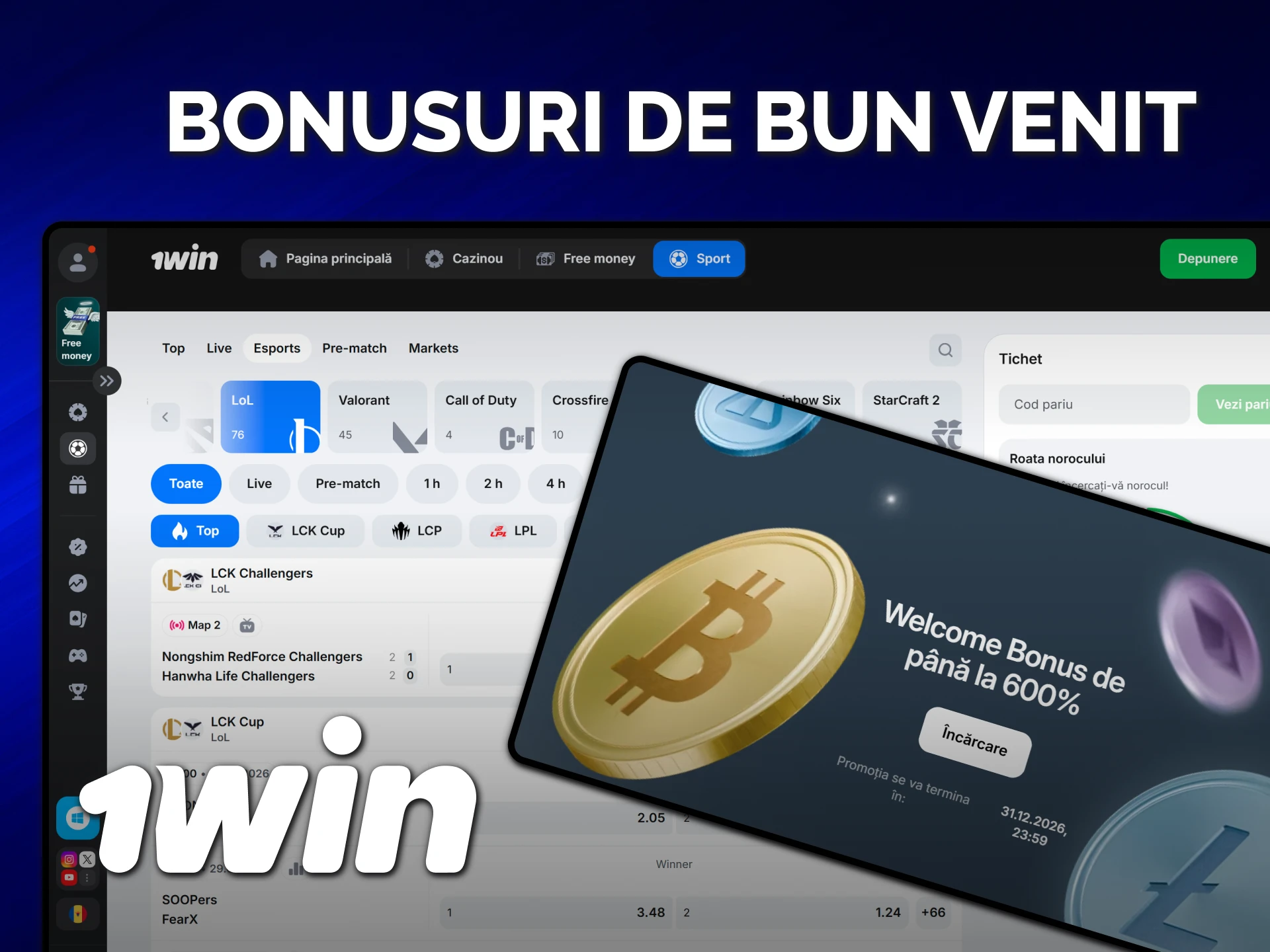 Activează un bonus 1win Moldova pentru a paria pe League of Legends.