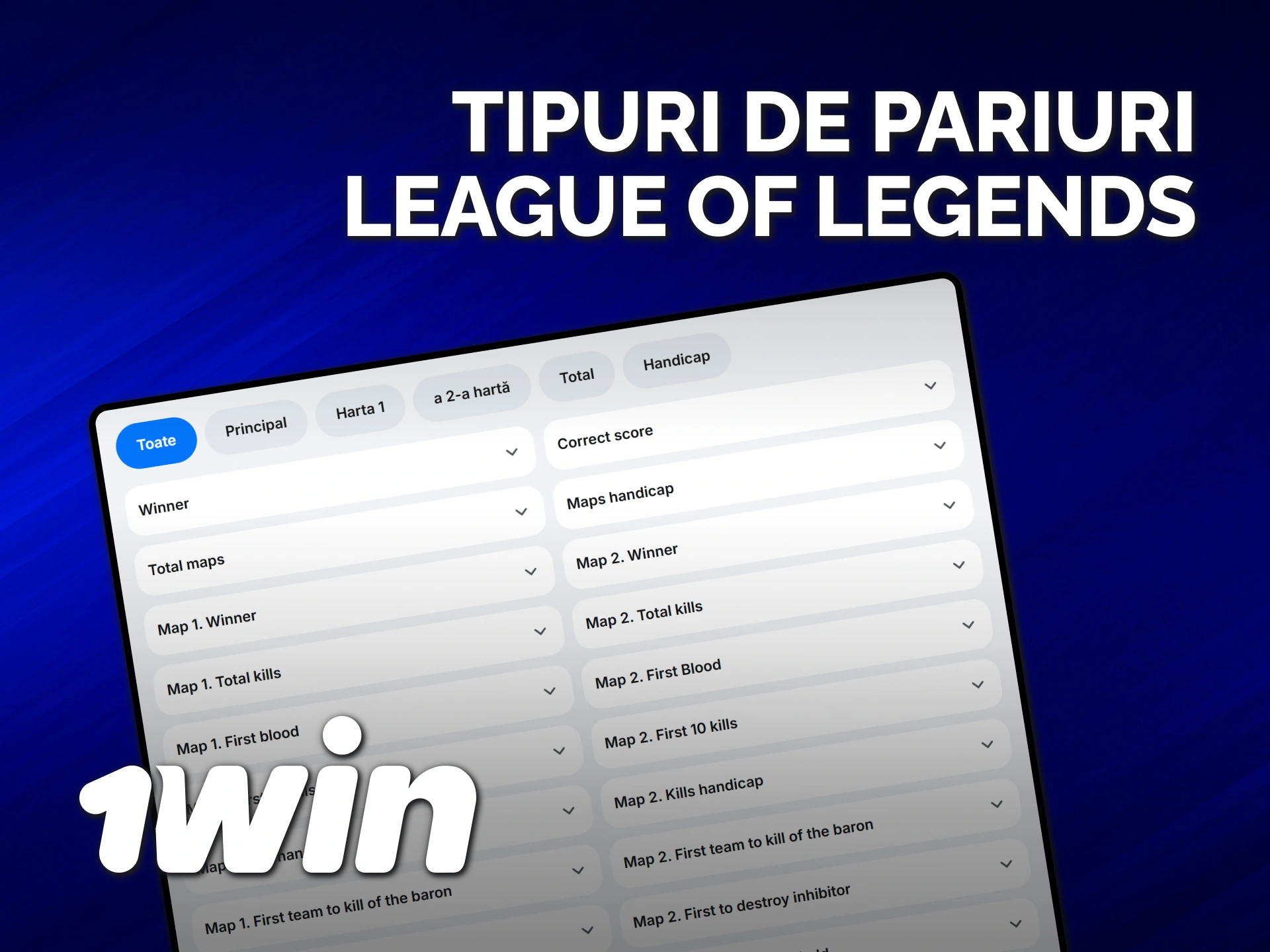 Explorează diverse piețe pentru pariuri League of Legends pe platforma 1win.