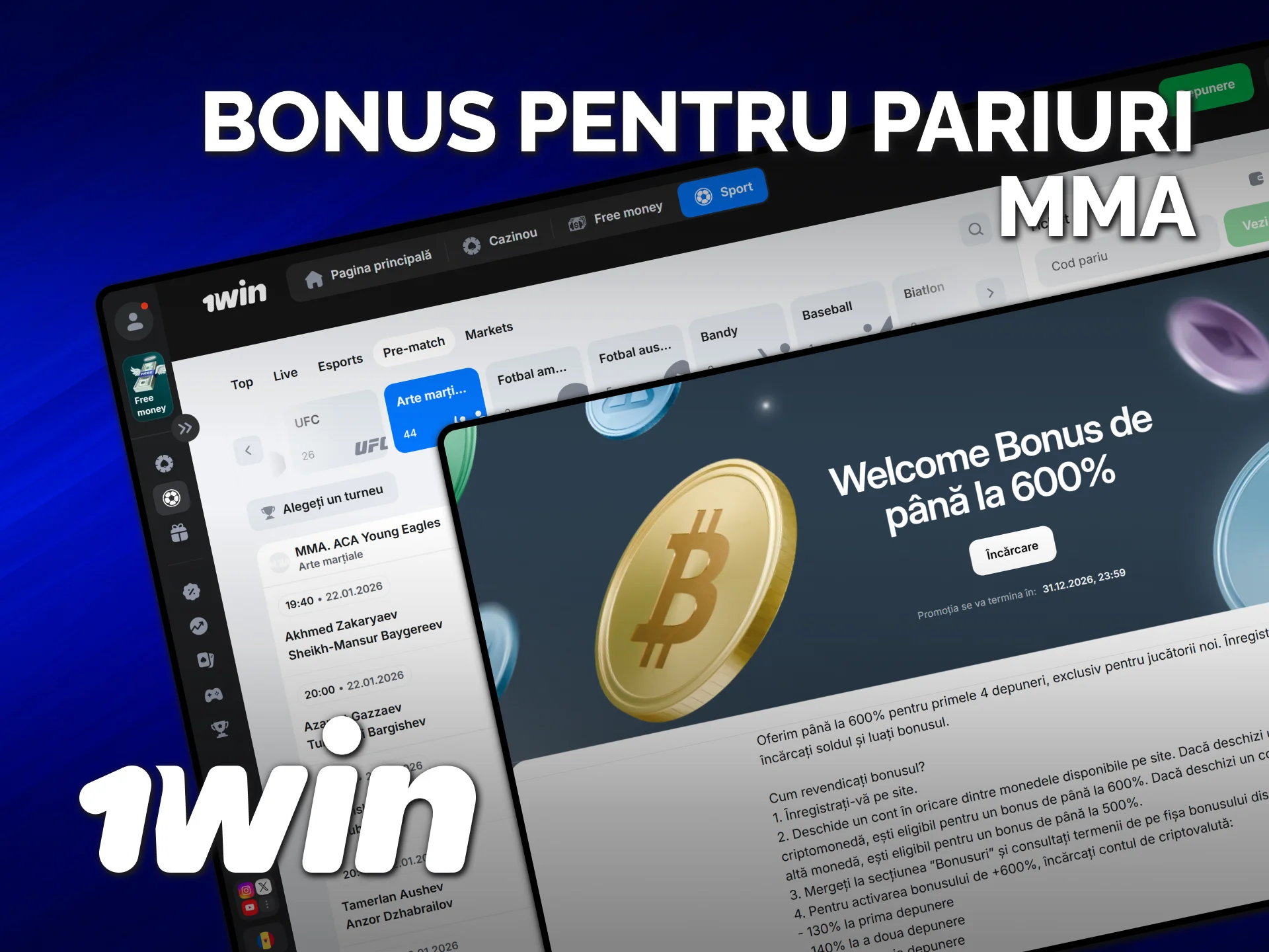 Revendicați un bonus 1win și plasați pariuri MMA.