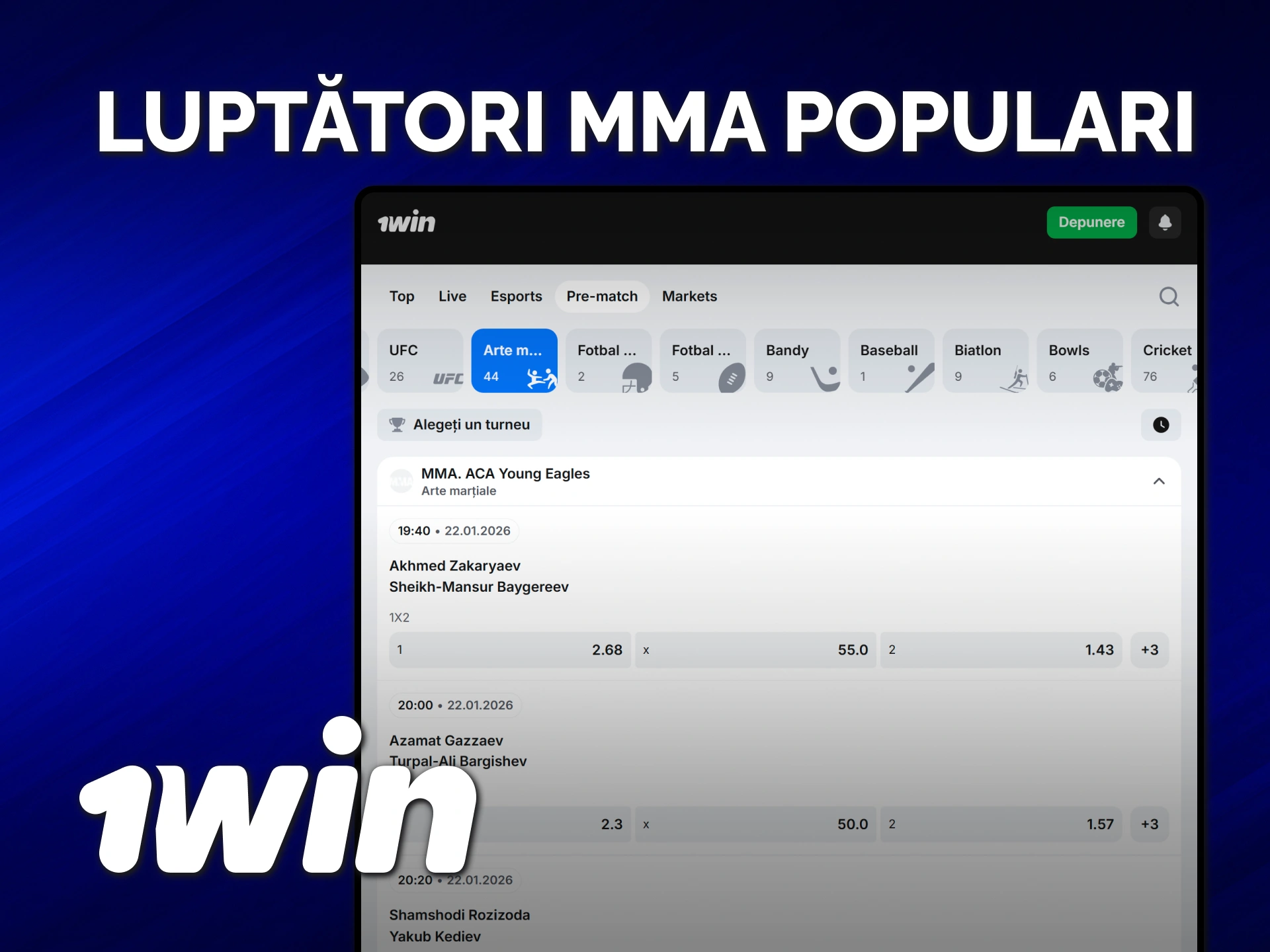 Pariați pe sportivii MMA folosind platforma oficială 1win.