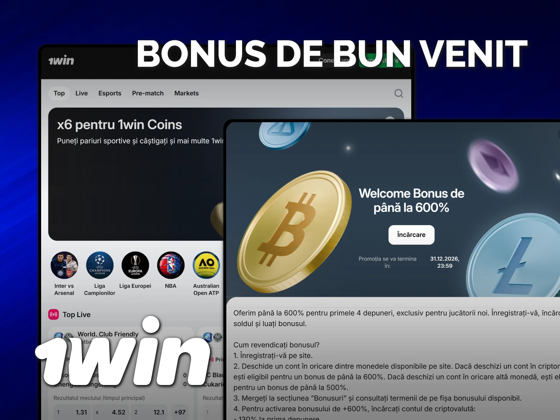 Obține un bonus de bun venit pentru pariuri sportive la 1win.