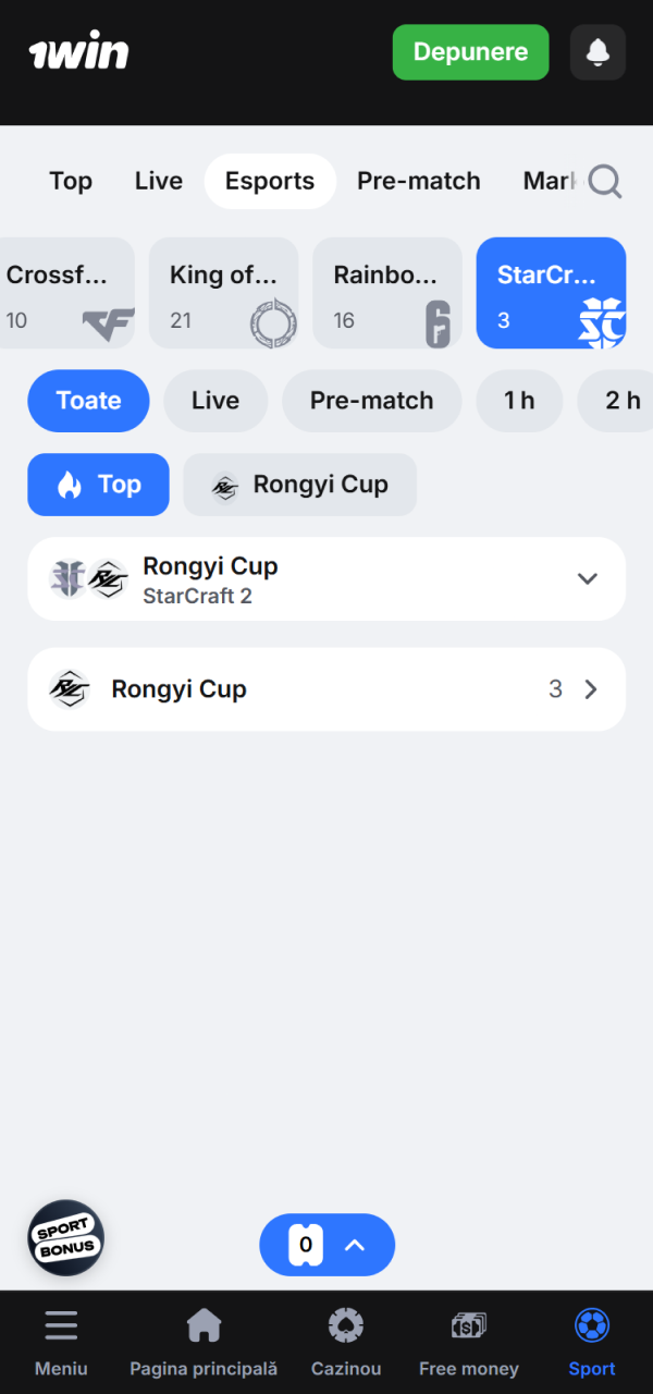 Accesează categoria Esports 1win pentru a găsi evenimente noi de StarCraft.