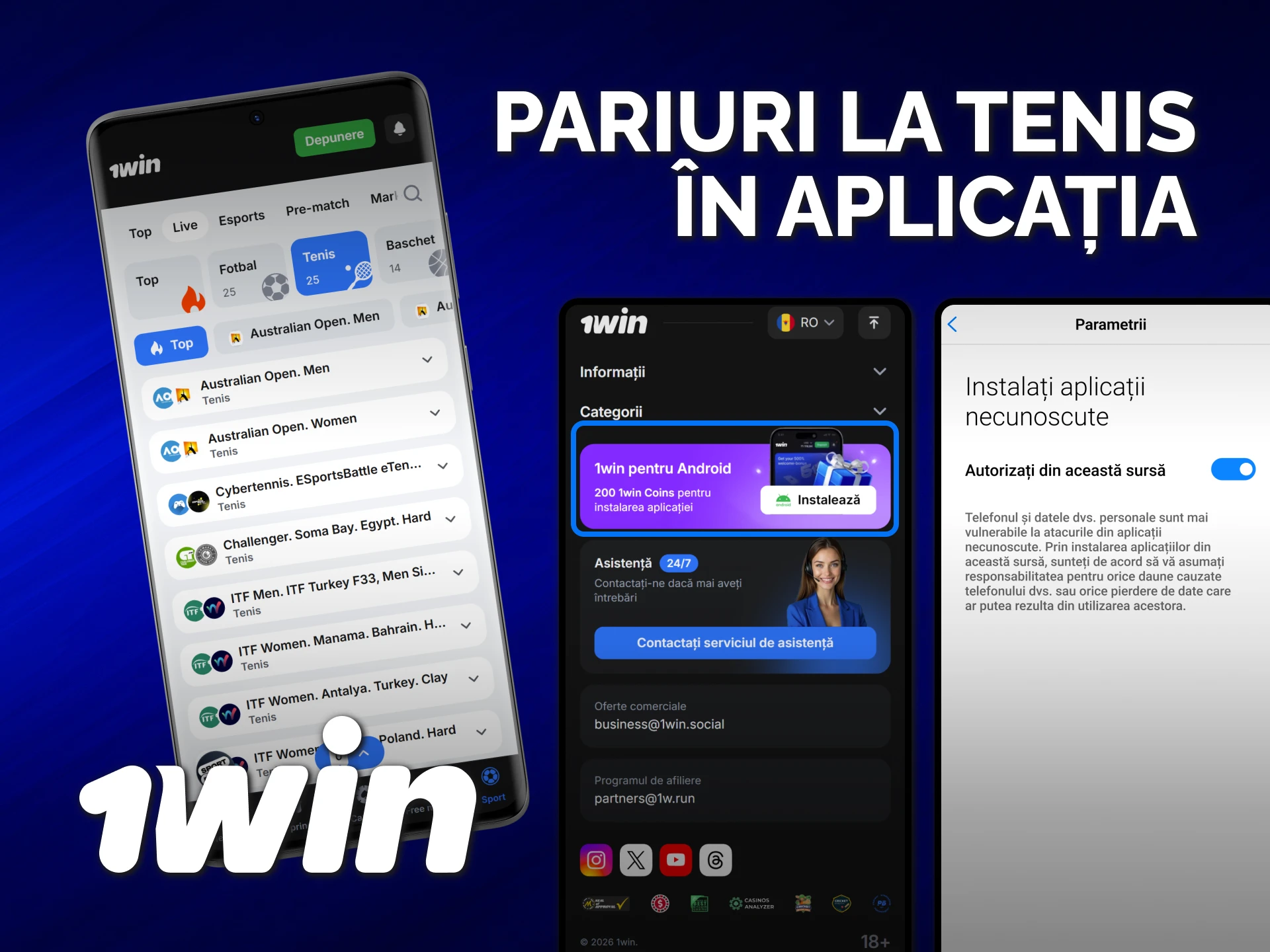 Instalează aplicația 1win pentru a plasa pariuri pe tenis oriunde.