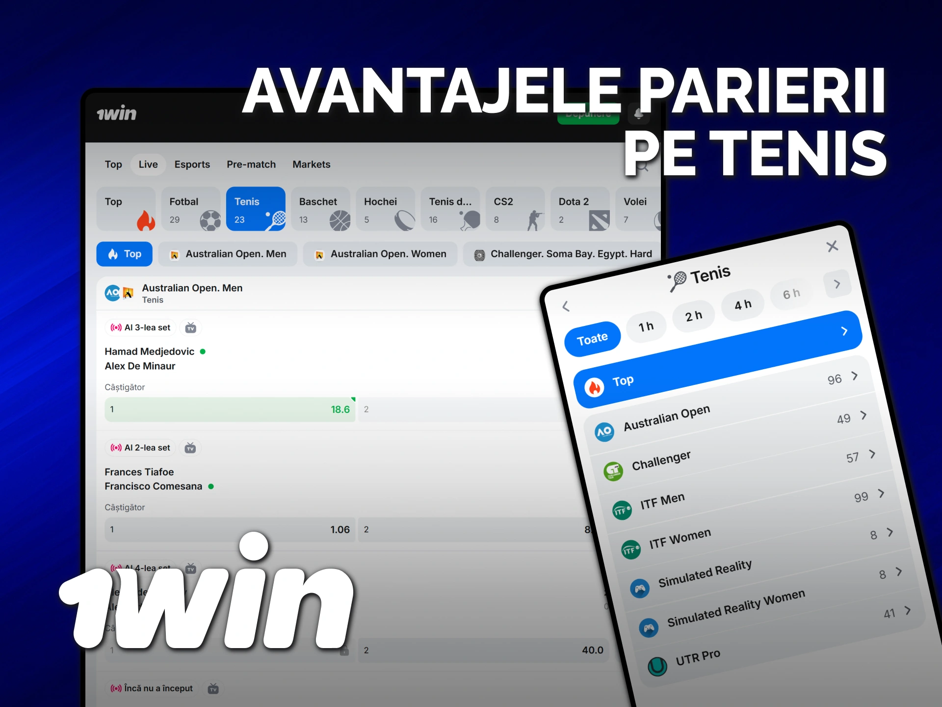 Descoperă principalele avantaje oferite de 1win pentru pariuri pe tenis.