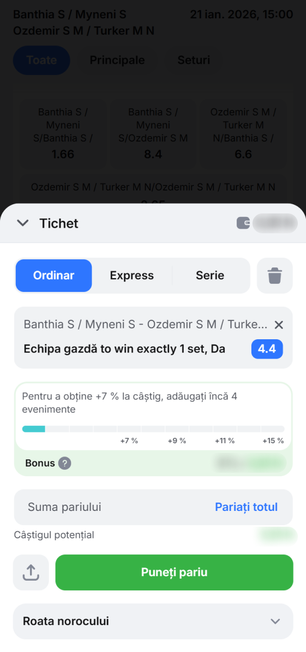 câștig și confirmă biletul Finalizează procesul prin care pariezi pe tenis și confirmă biletul 1win.